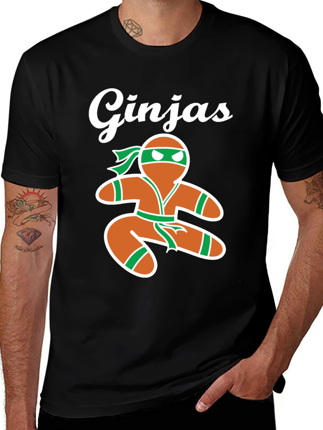 Gingerbread Ninja Men's Black T-Shirt