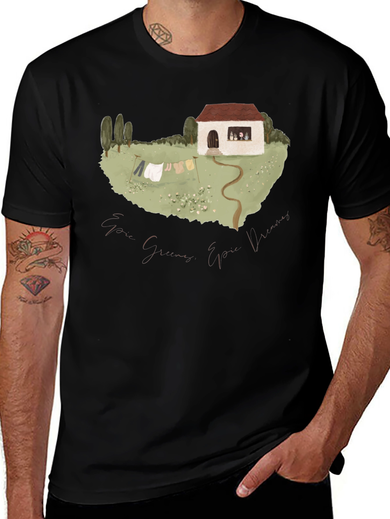 Variant 5 of Whimsical Cottage T-Shirt - Black