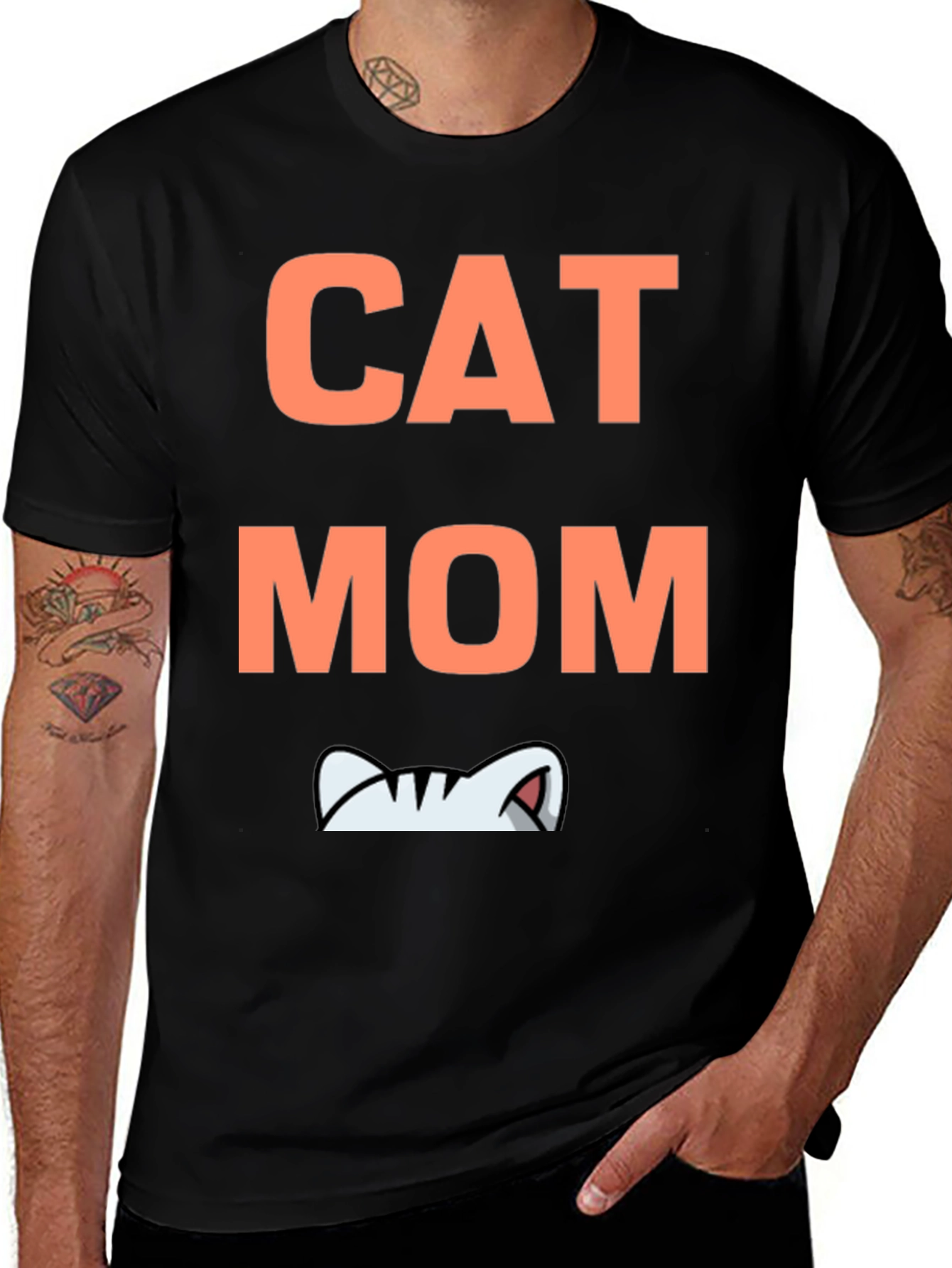 Variant 15 of Cat Mom Graphic Tee - Black Cotton T-Shirt