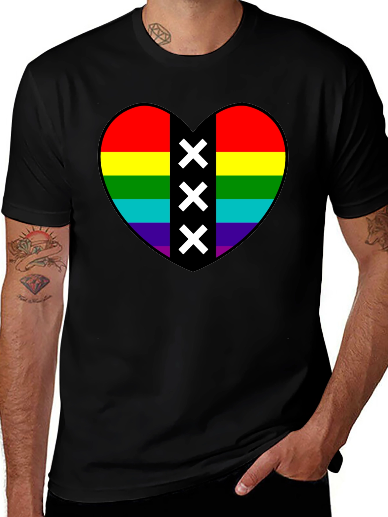 Pride Heart Amsterdam XXX T-Shirt - Black Cotton Tee