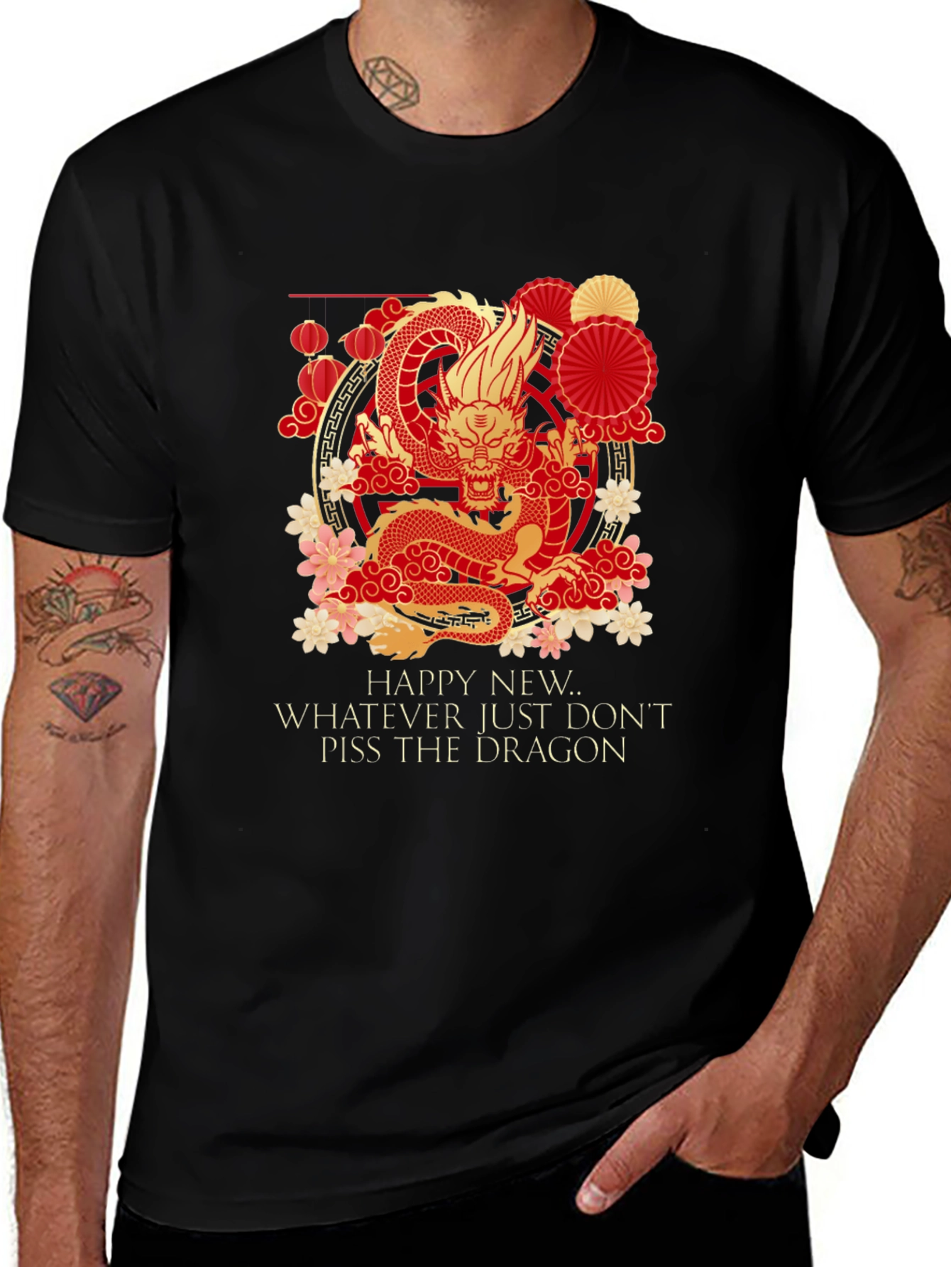 Variant 4 of Happy New Year Dragon Graphic Tee - Black