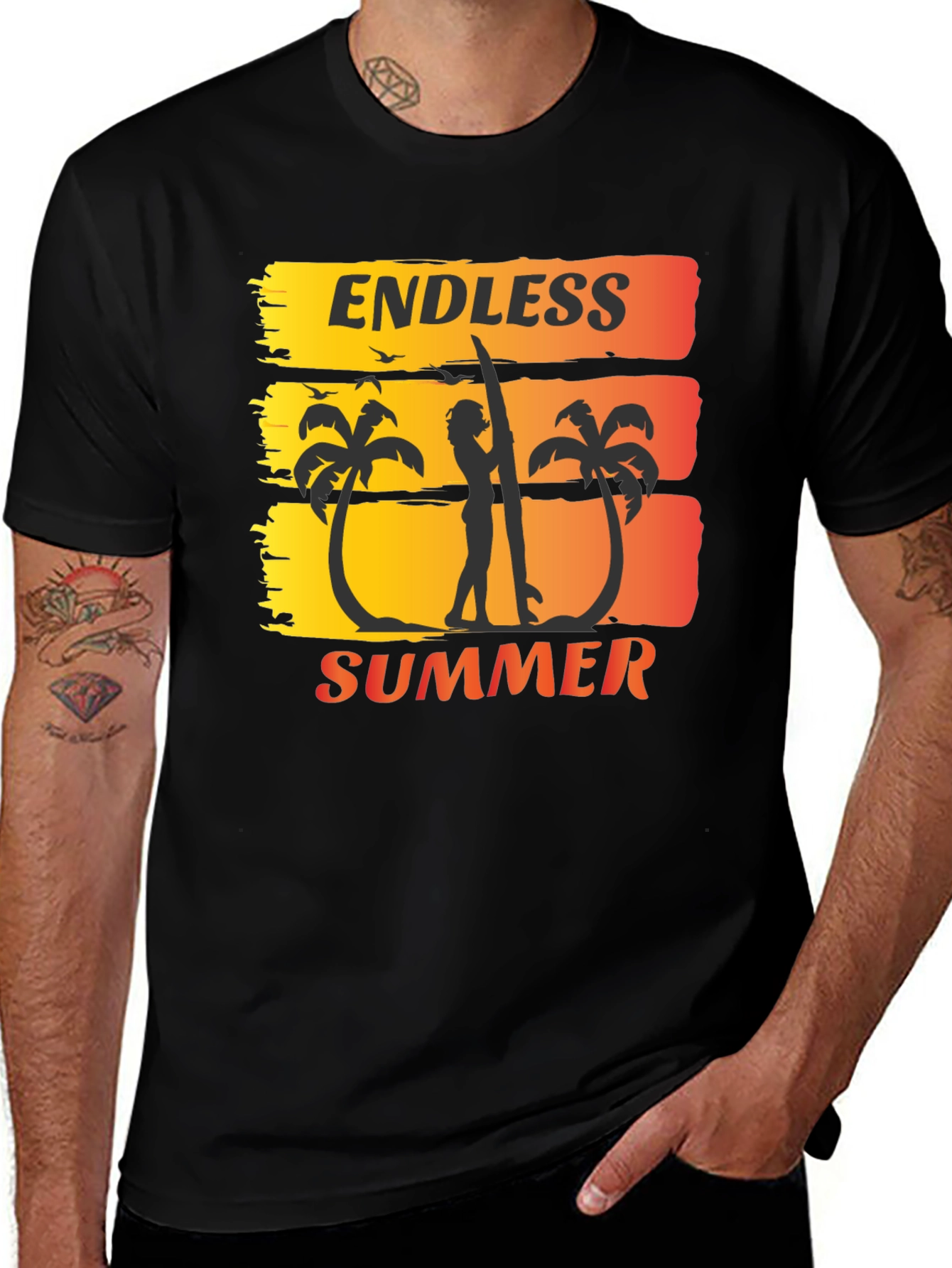 Variant 24 of Endless Summer Graphic Tee - Surfer Palm Tree Design