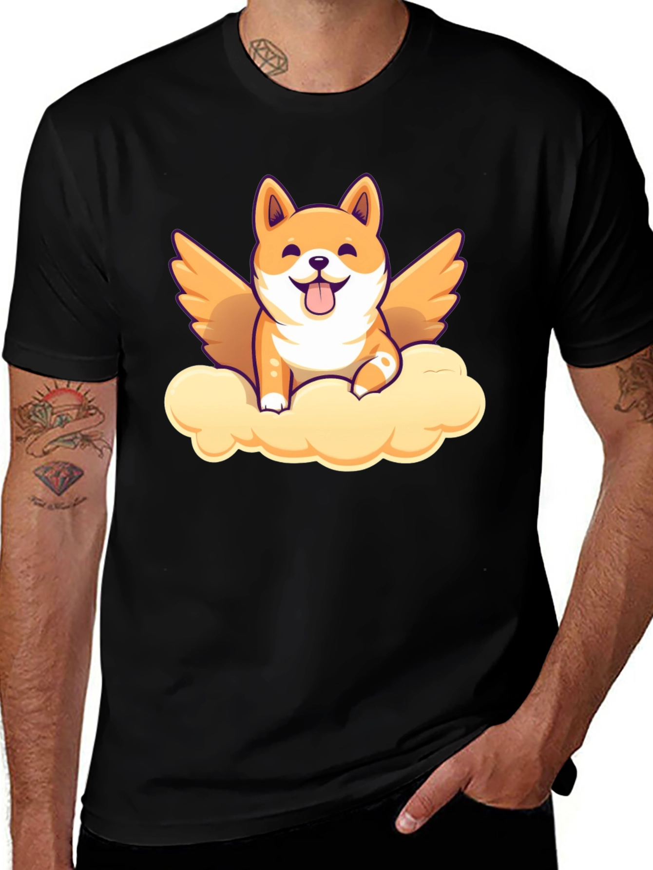 Variant 18 of Dog Angel Graphic Tee - Black T-Shirt
