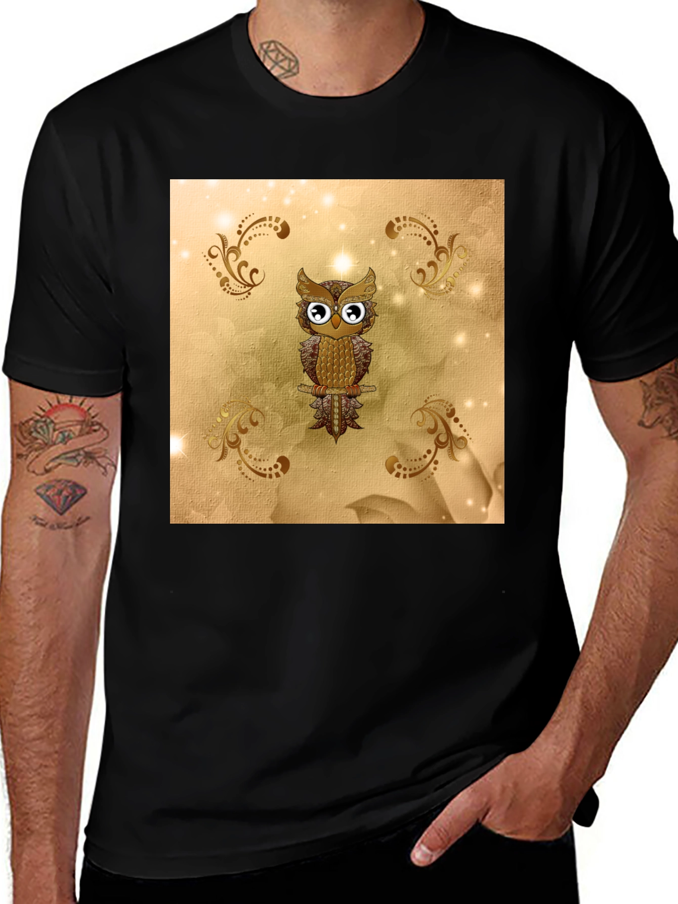 Variant 5 of Owl Graphic Tee - Stylish Men's Black T-Shirt