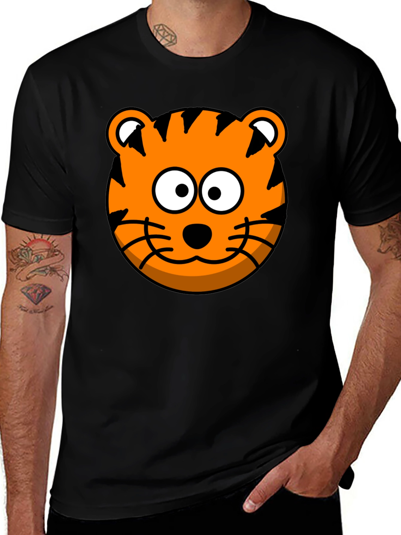 Variant 25 of Tiger Cartoon Graphic Black T-Shirt