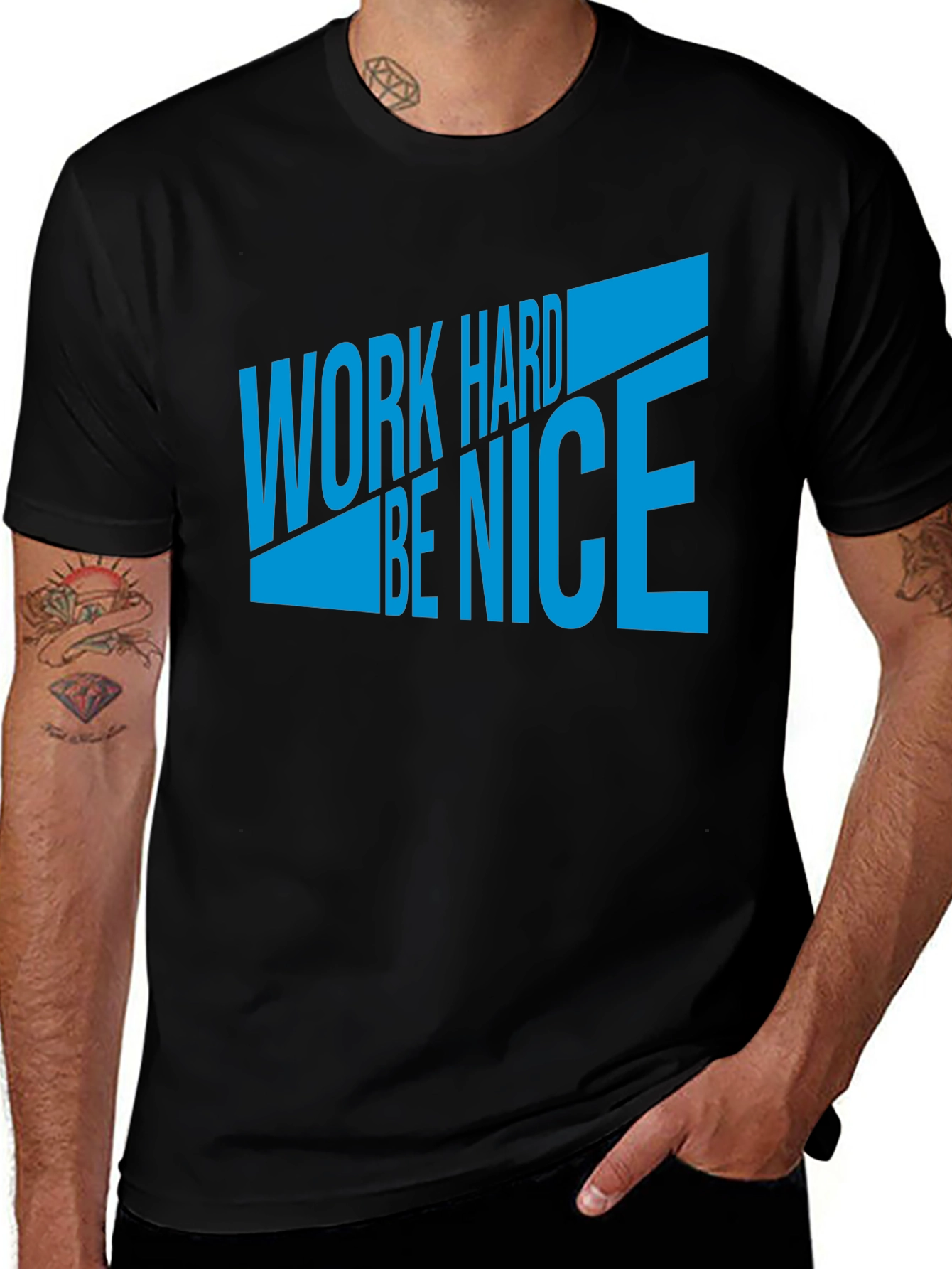 Variant 25 of Work Hard Be Nice Graphic Tee - Men's Black T-Shirt