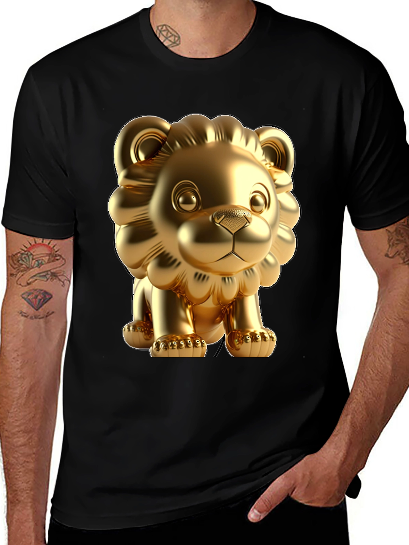 Black Golden Lion Graphic Tee - Bold Black Cotton T-Shirt main image