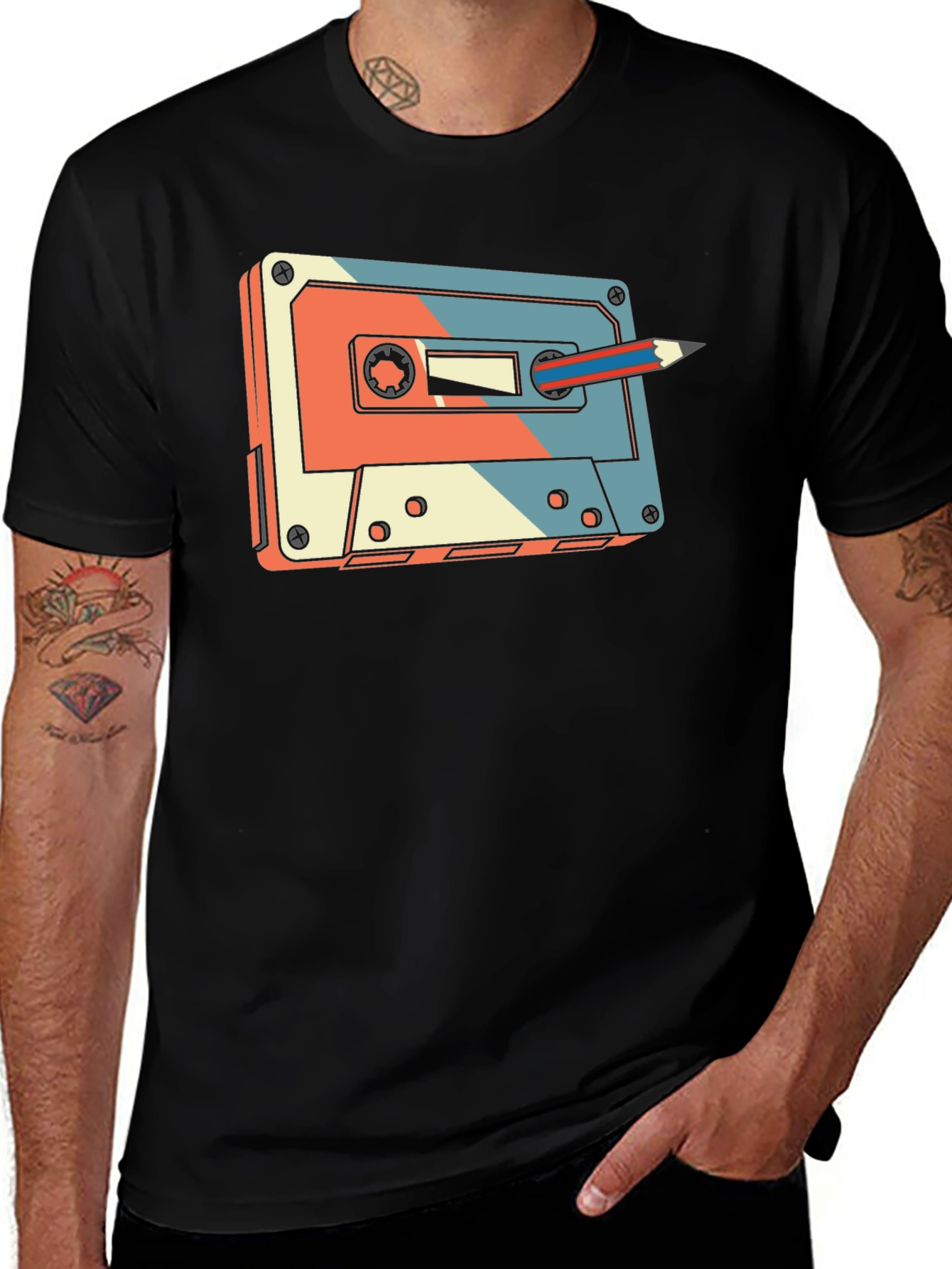 Variant 30 of Retro Cassette Tape & Pencil Graphic T-Shirt