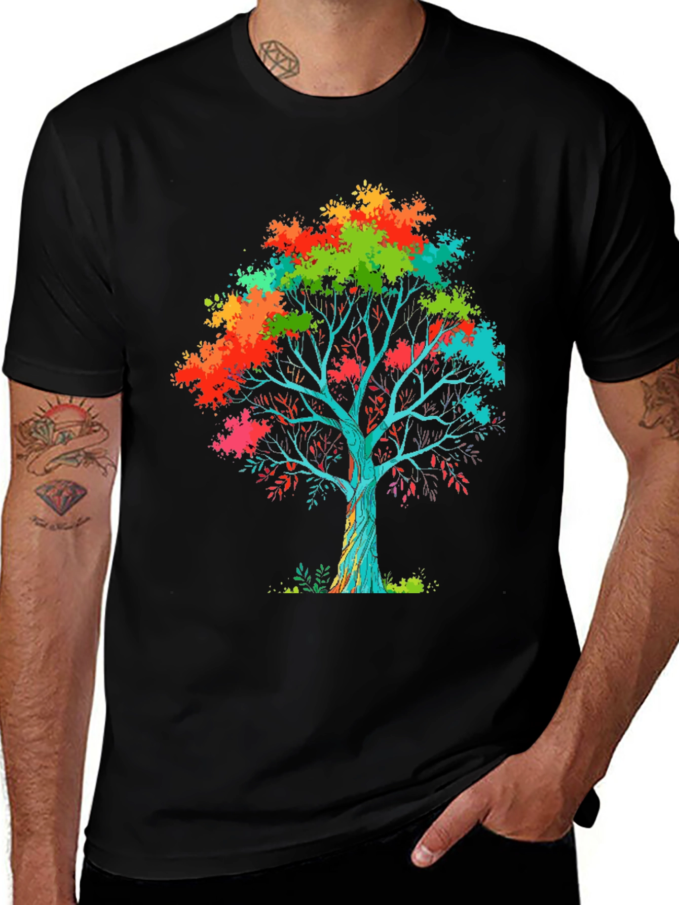 Variant 14 of Colorful Tree Graphic Black T-Shirt