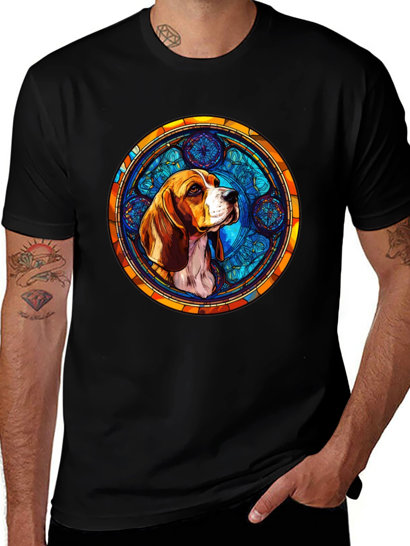 Variant 27 of Stained Glass Beagle Dog Graphic Tee - Black