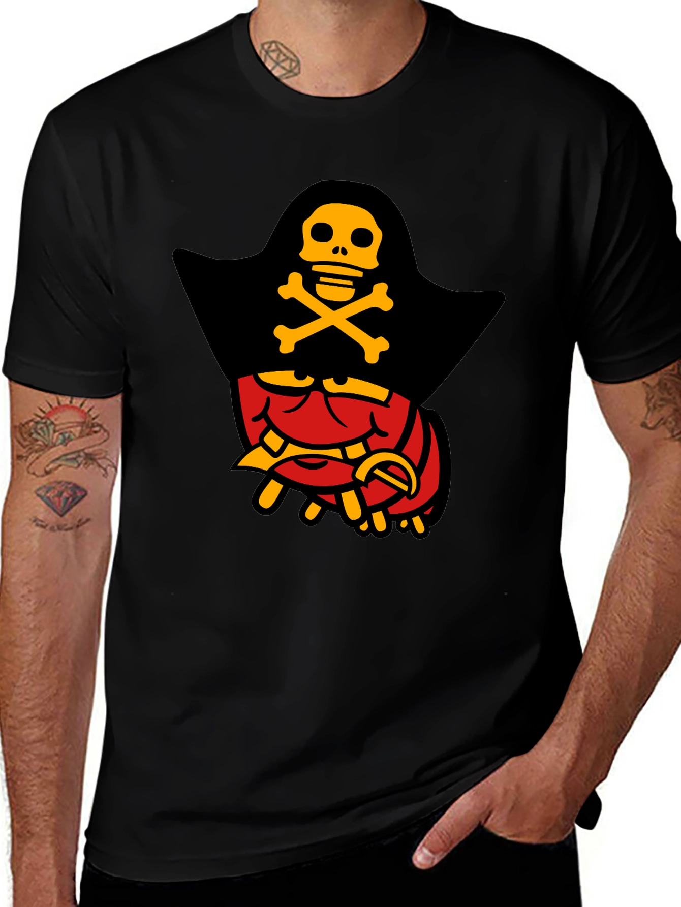 Variant 18 of Pirate Lobster Graphic T-Shirt - Black Cotton Tee