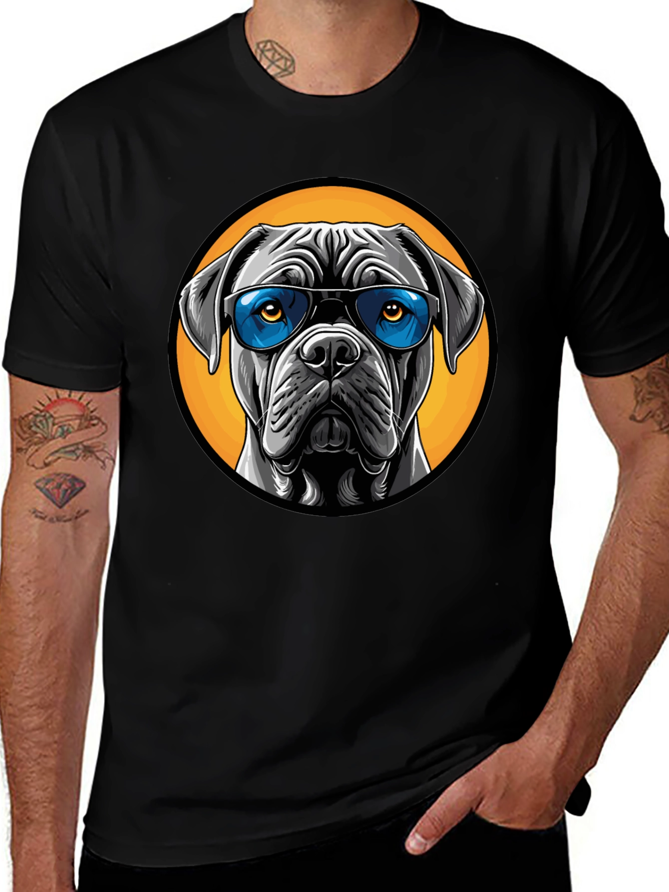 Variant 7 of Dog with Sunglasses Graphic Tee - Black