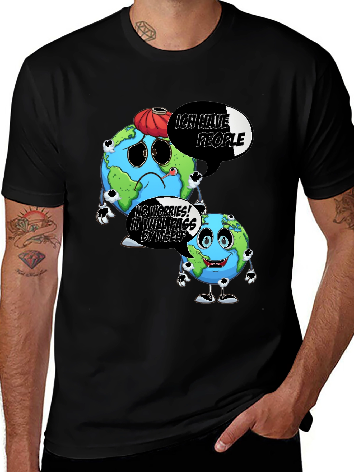 Variant 23 of Cartoon Earth Graphic Black T-Shirt