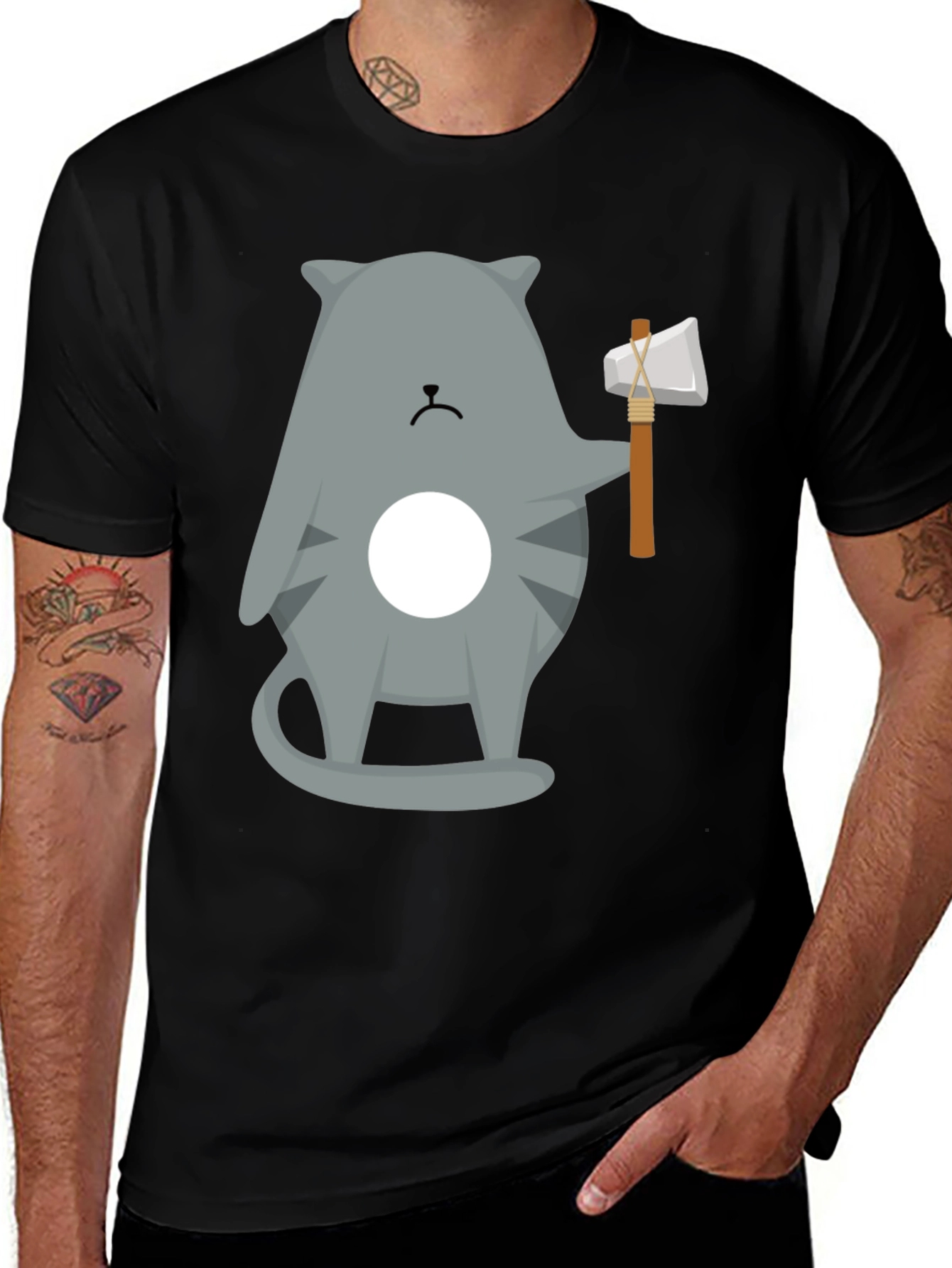 Variant 14 of Cool Cat Axe T-Shirt - Funny Graphic Tee