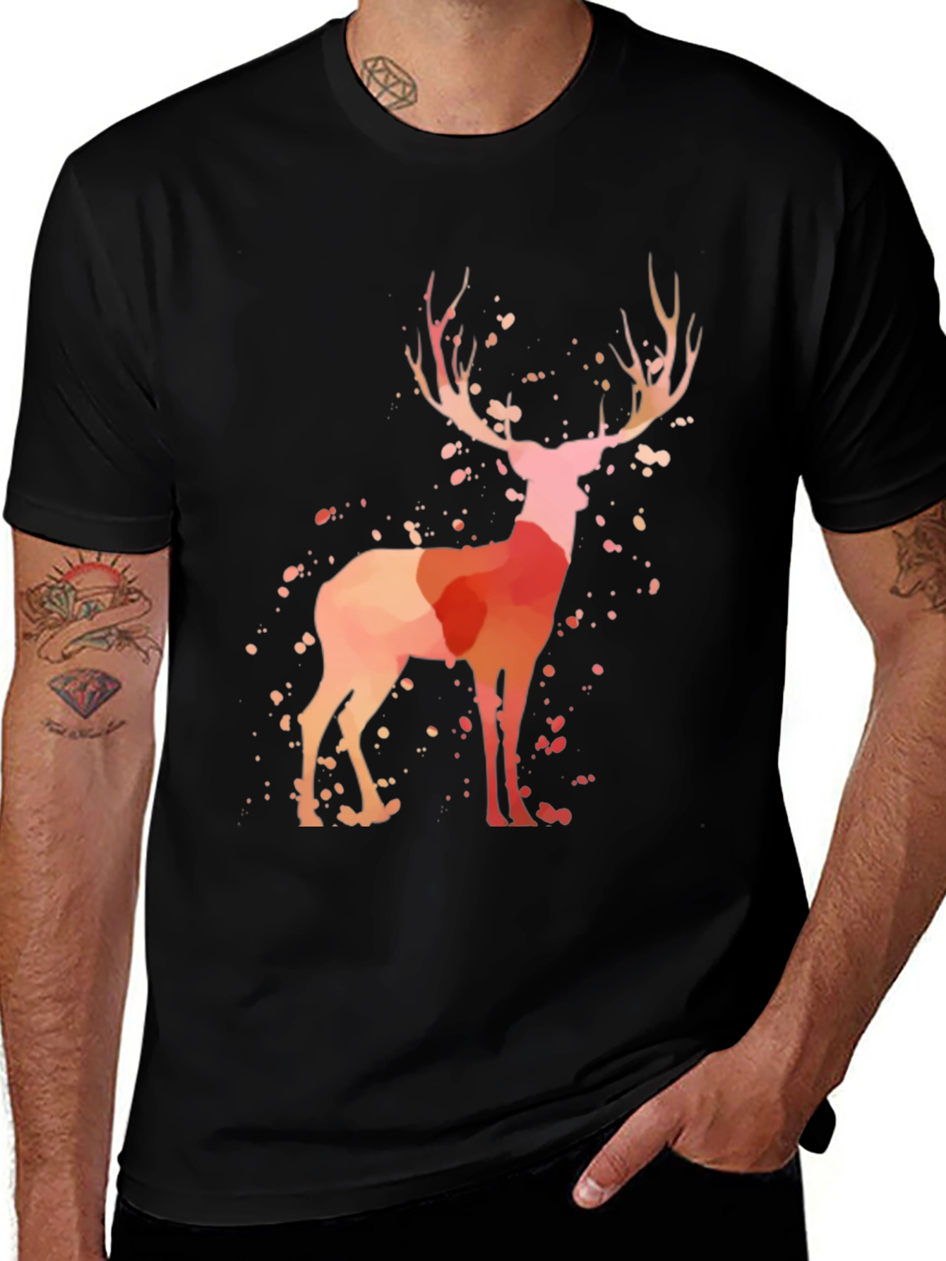 Variant 27 of Watercolor Deer Graphic Tee - Black