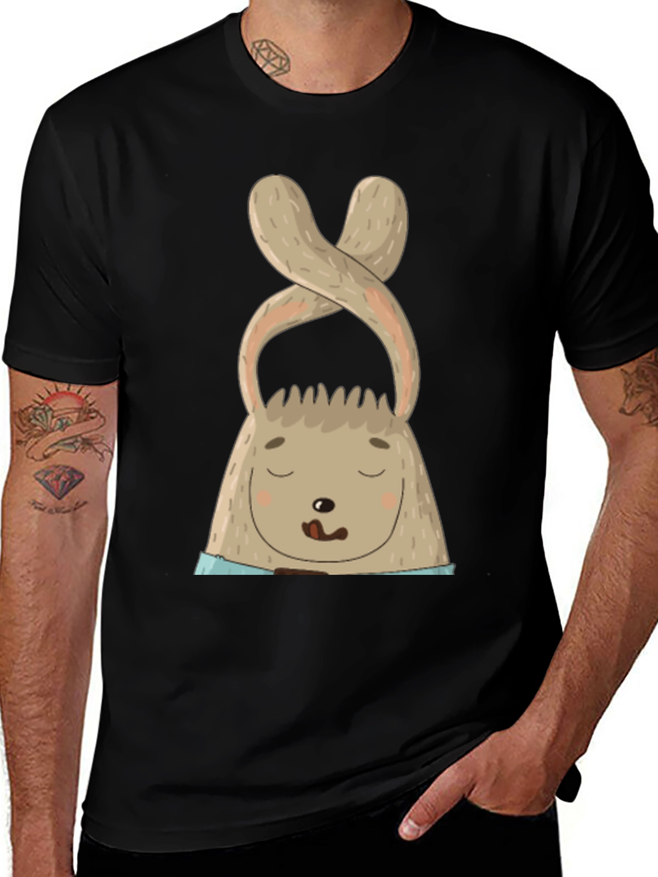 Variant 4 of Cute Bunny Graphic Tee - Black Cotton Blend