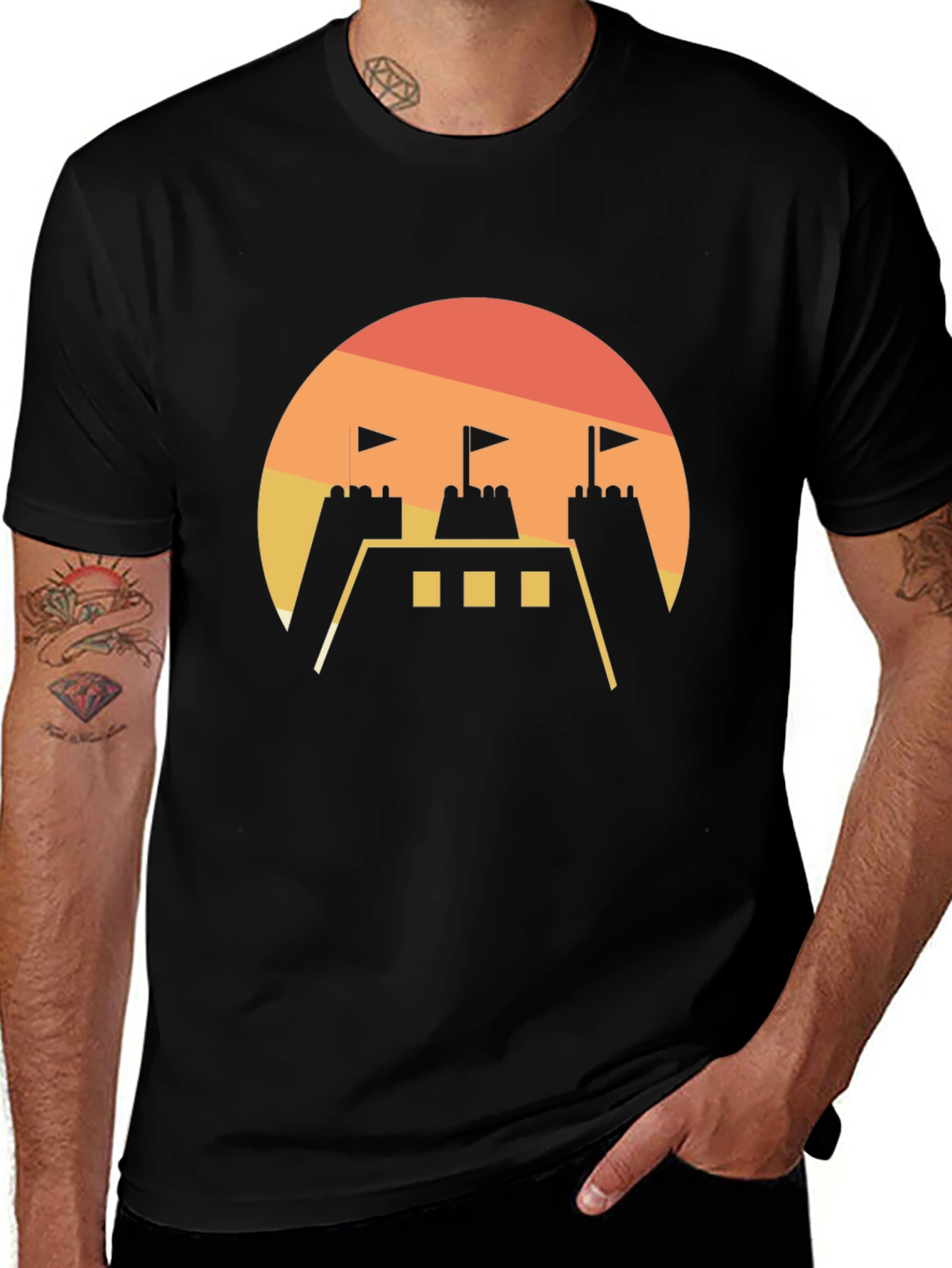 Variant 6 of Sunset Castle Graphic Tee - Modern Style