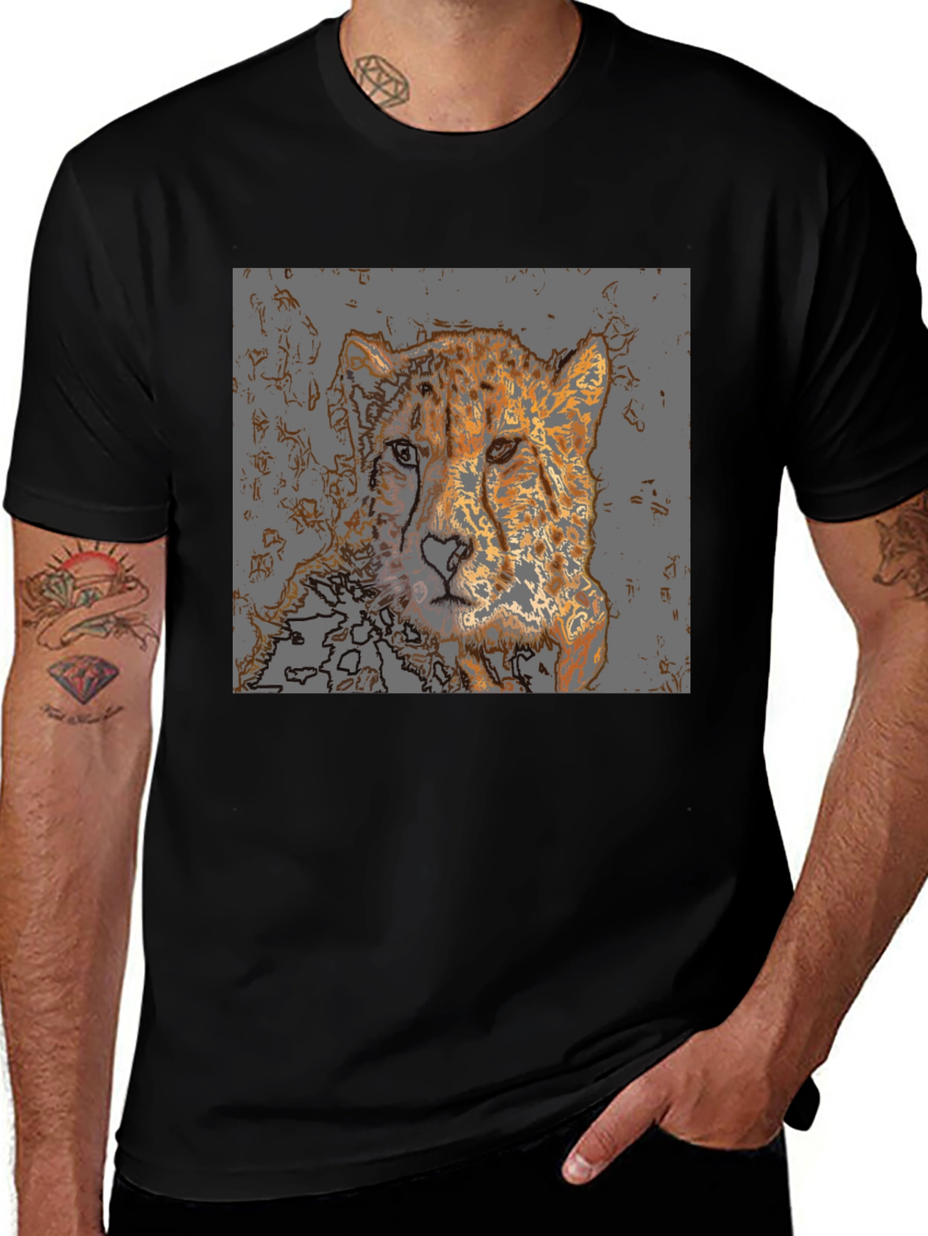 Black Cheetah Graphic Print T-Shirt - Men's Casual Tee main image