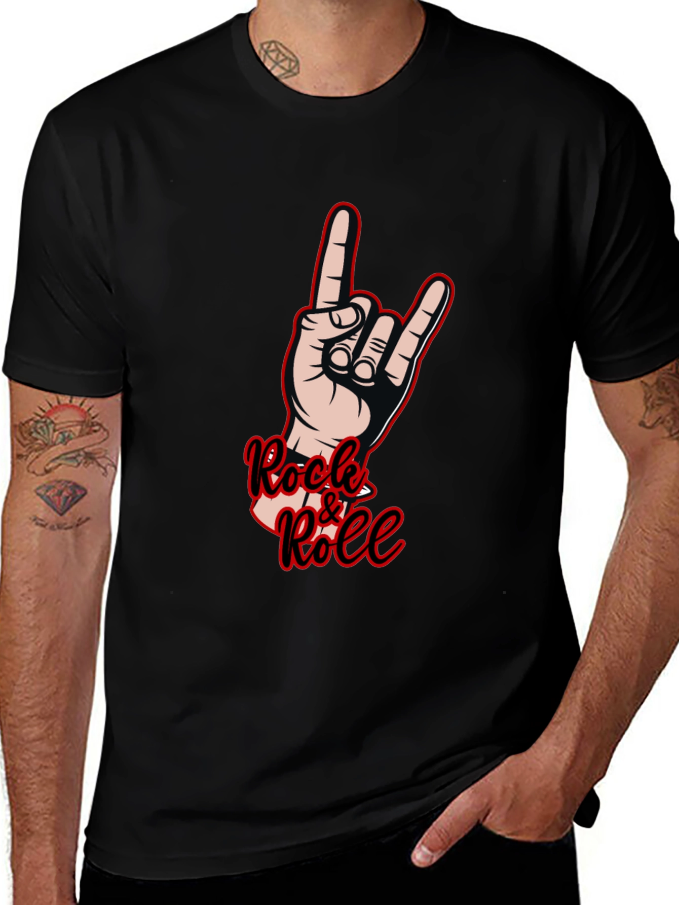 Variant 24 of Rock & Roll Hand Gesture Graphic Black T-Shirt