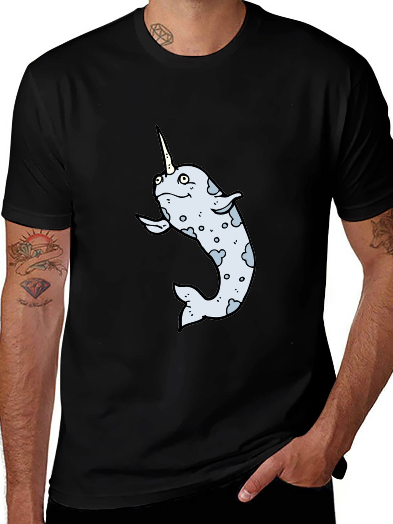 Variant 24 of Narwhal Cartoon Graphic T-Shirt - Black