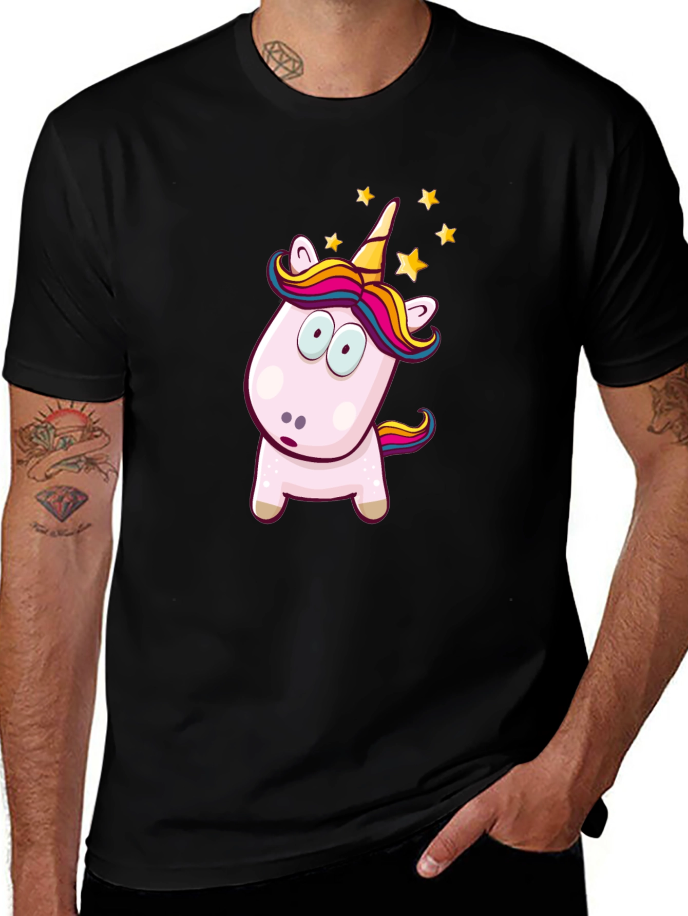 Variant 14 of Unicorn Cartoon Graphic T-Shirt - Men's Black Tee