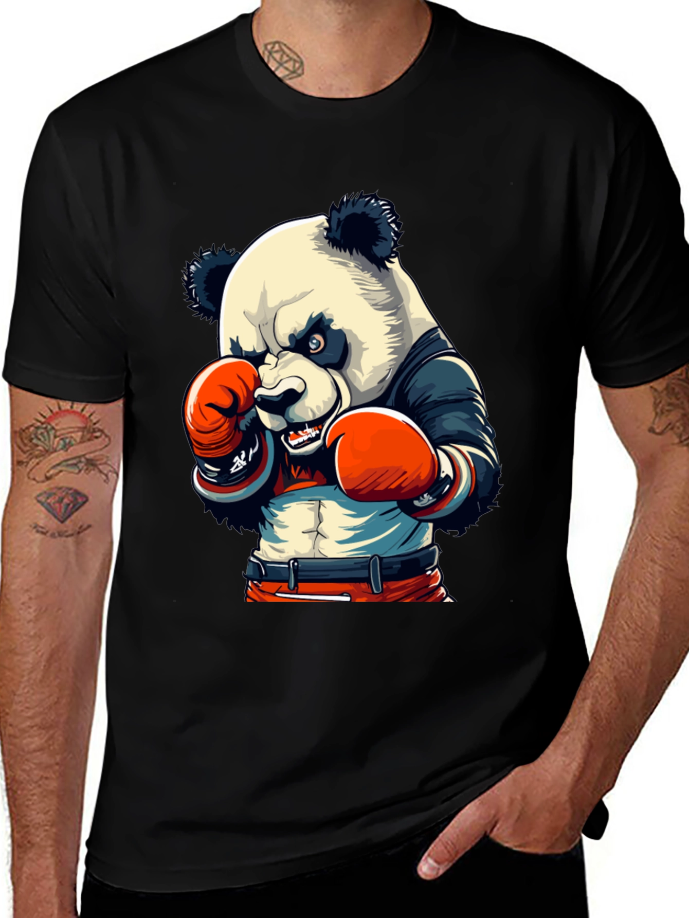 Variant 20 of Panda Boxer Graphic Tee - Men's Black T-Shirt