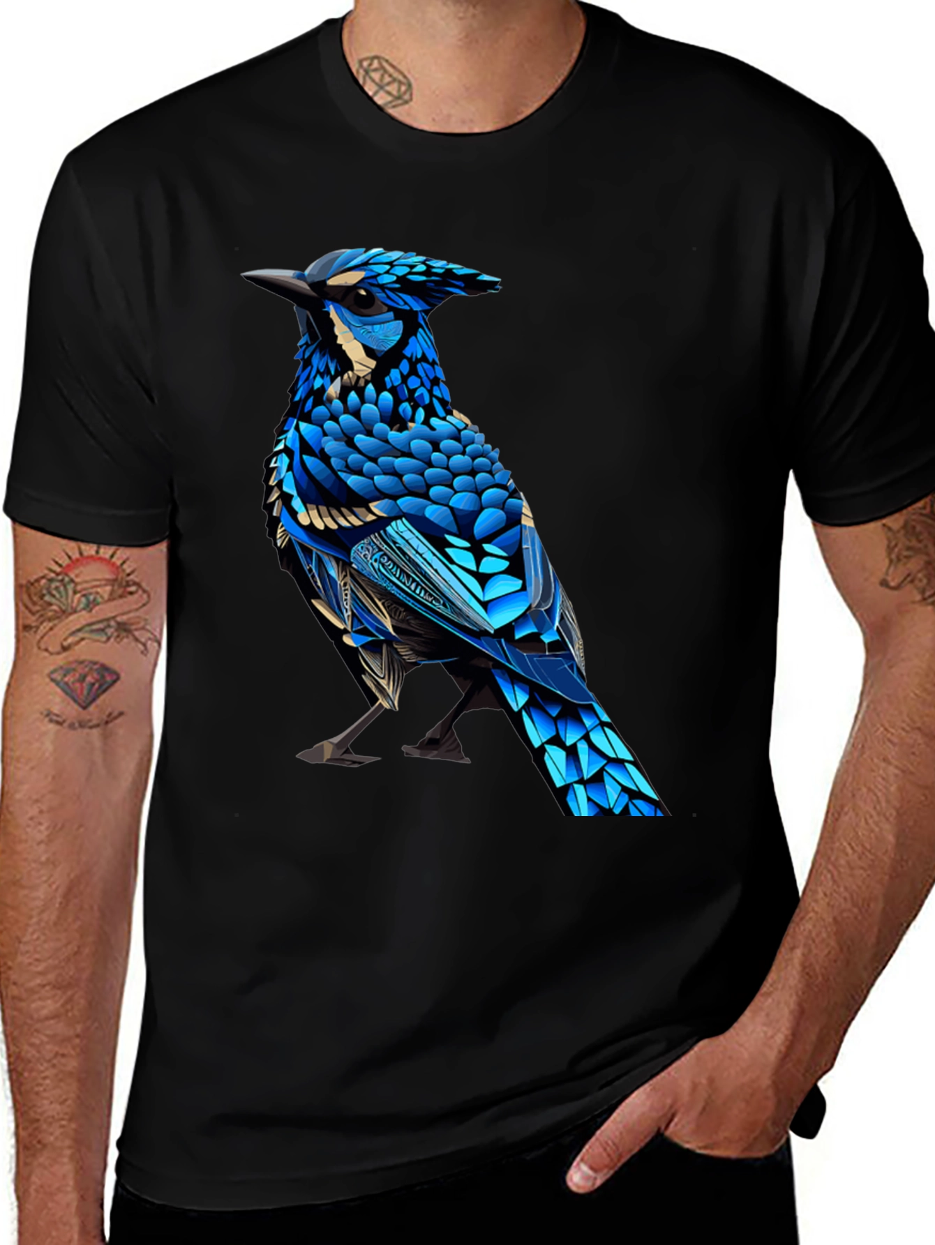 Variant 18 of Black T-Shirt with Blue Bird Graphic