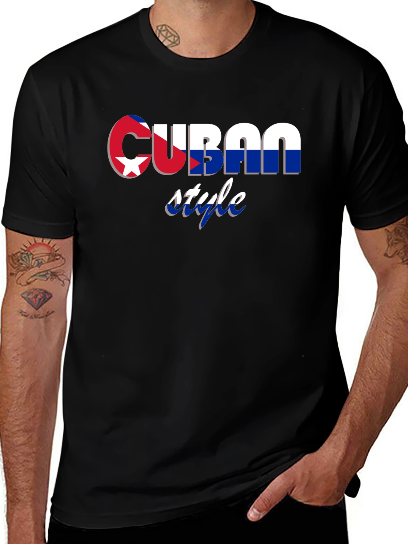 Cuban Style Graphic Print Black T-Shirt