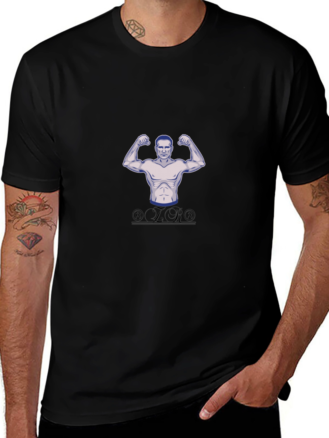 Variant 9 of Men's Black Graphic T-Shirt - Bodybuilder Design