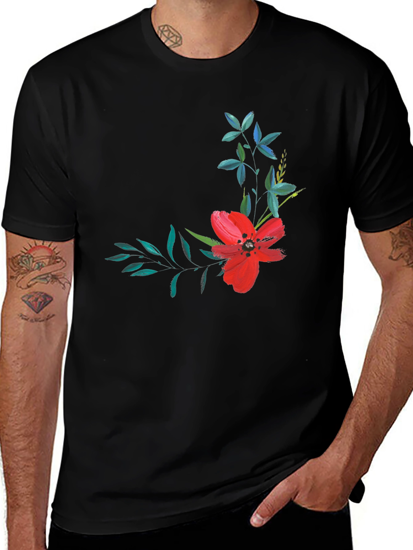 Variant 11 of Floral Print T-Shirt - Modern Black Tee