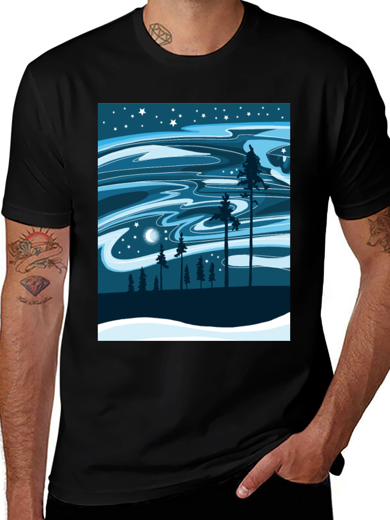 Variant 21 of Night Sky Forest Graphic Tee