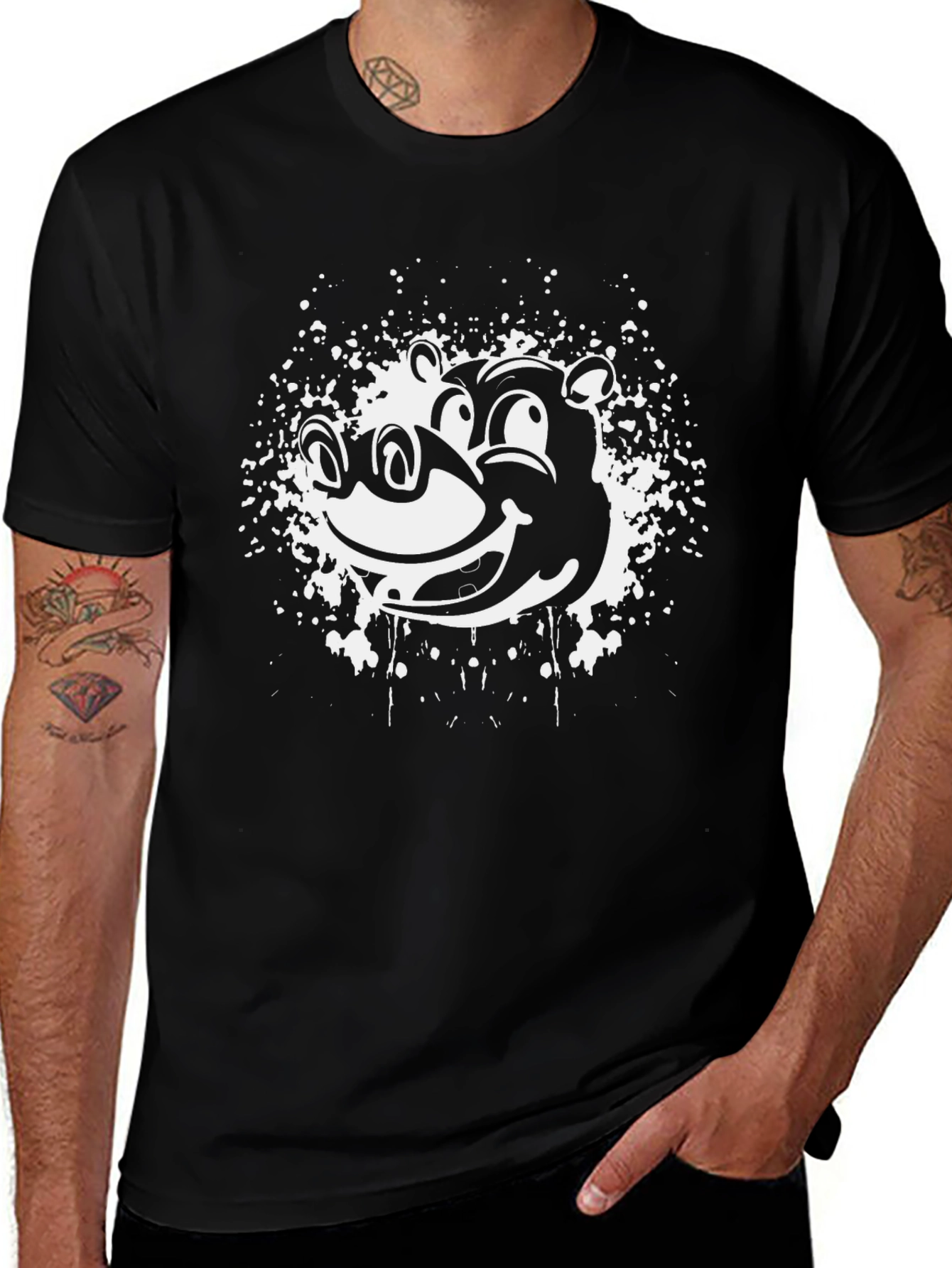Variant 10 of Funky Hippo Graphic Tee - Black Cotton T-Shirt