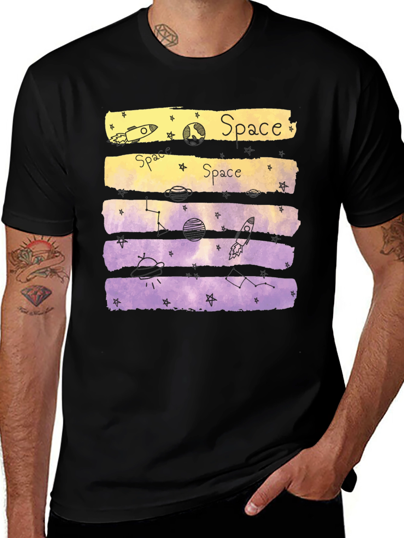 Variant 11 of Space Theme Graphic Tee - Black Cotton Blend