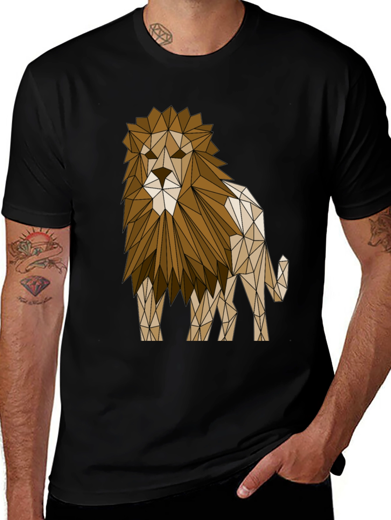 Variant 13 of Geometric Lion Graphic Tee - Modern Men's Black T-Shirt