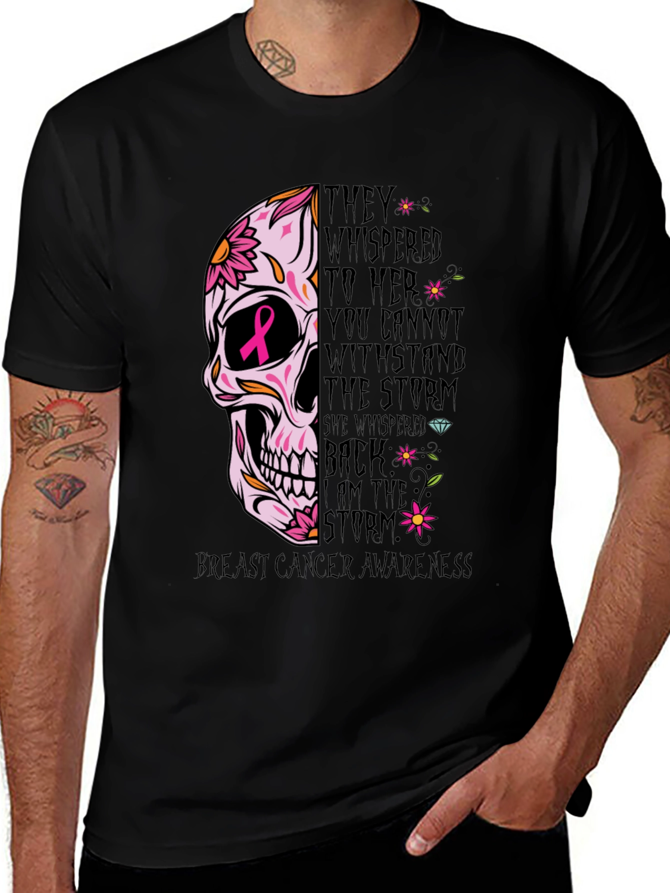 Breast Cancer Awareness Skull Graphic T-Shirt