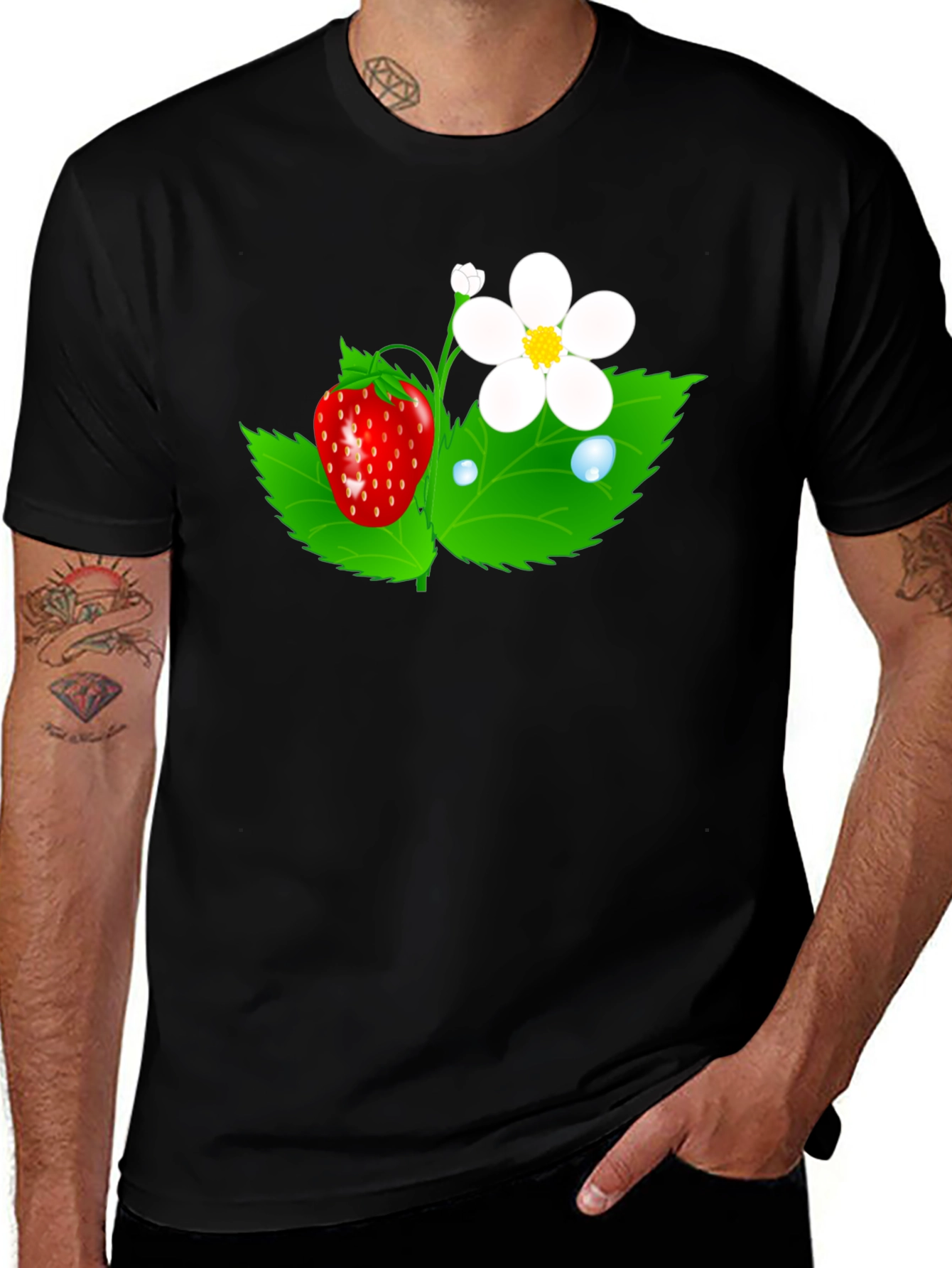 Variant 8 of Strawberry Flower Graphic Black T-Shirt