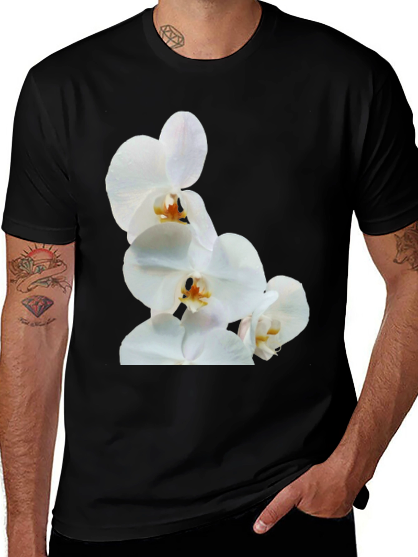 Variant 27 of White Orchid Graphic Black Tee