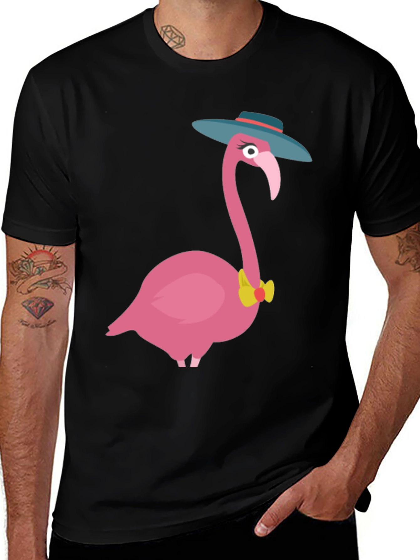 Variant 29 of Whimsical Flamingo Graphic Tee - Unisex Black T-Shirt