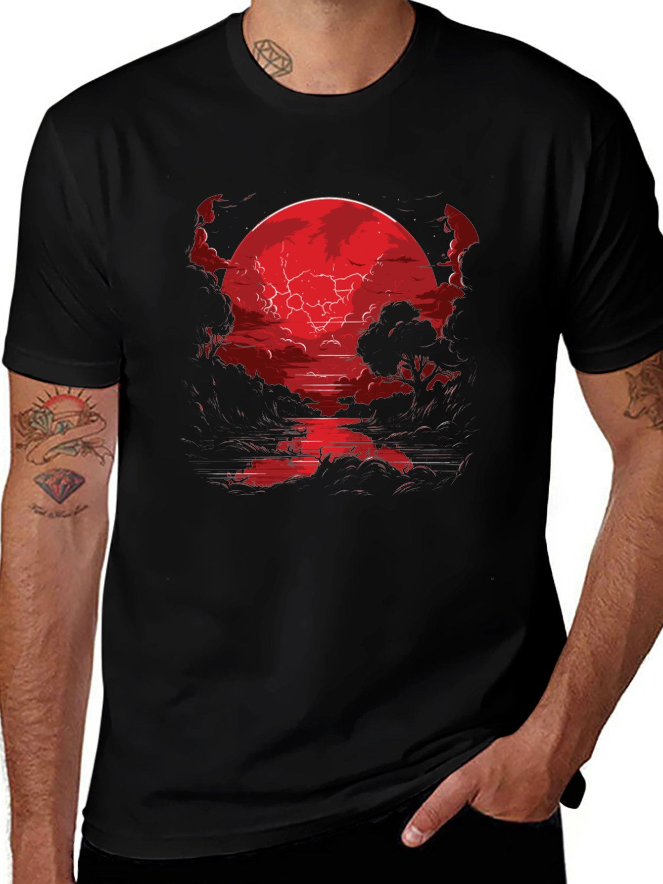 Variant 26 of Crimson Moon River Graphic Tee - Dark Fantasy Shirt