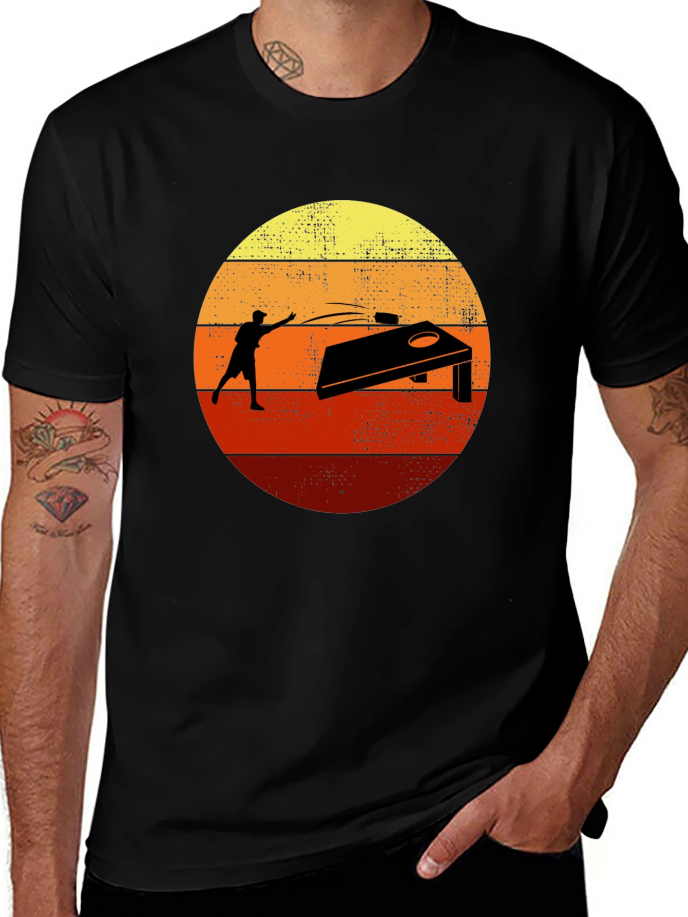 Variant 28 of Cornhole Thrower T-Shirt Vintage Sunset Design