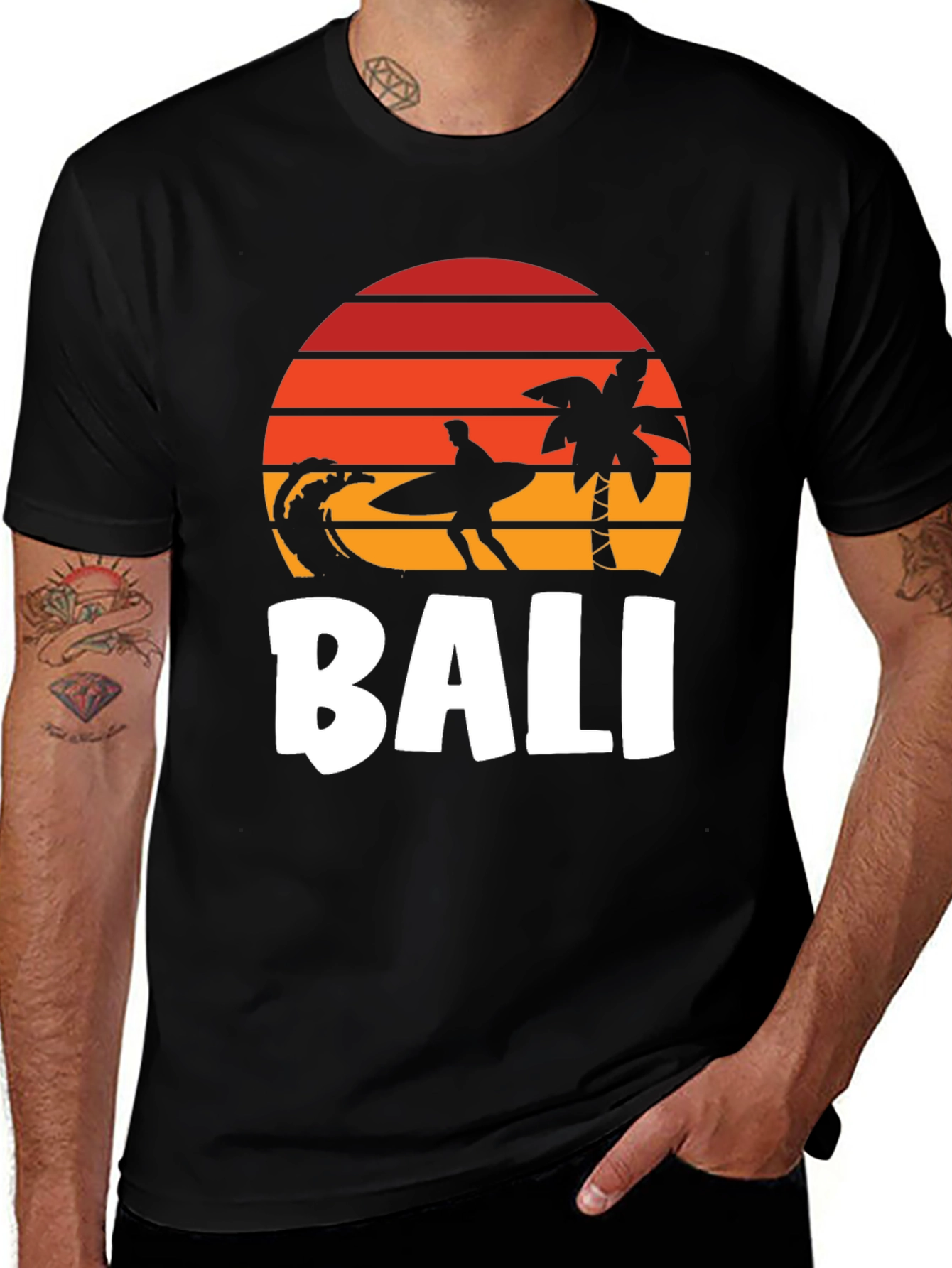 Bali Surf T-Shirt - Retro Sunset Design