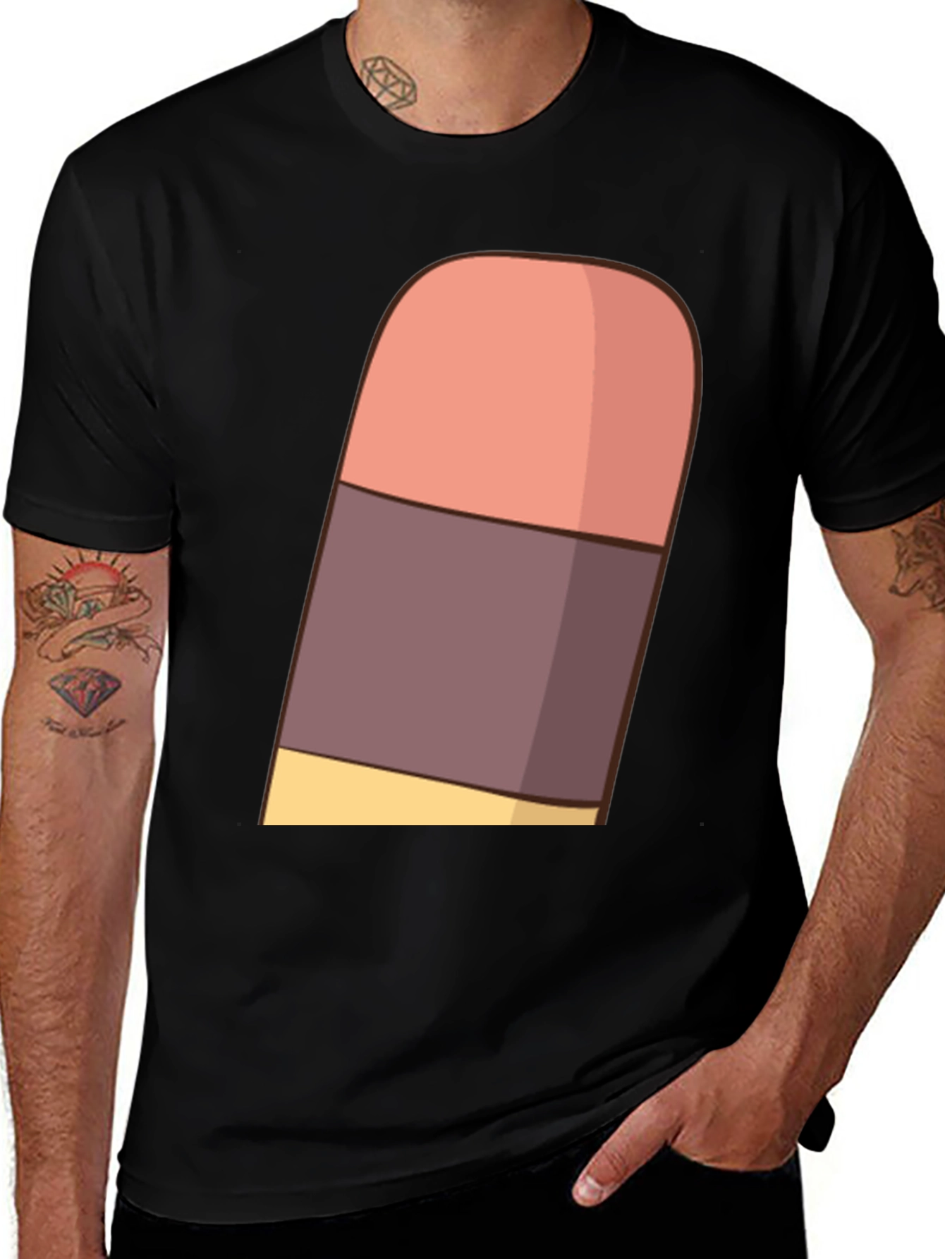 Variant 15 of Cartoon Eraser Graphic T-Shirt - Black Cotton Blend