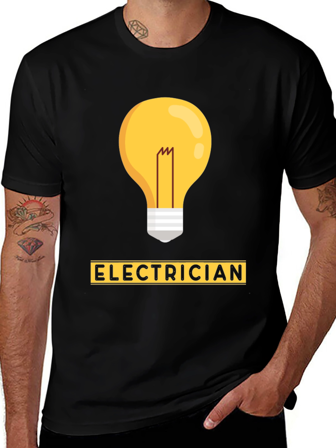 Variant 8 of Electrician Lightbulb Graphic Tee - Black Cotton T-Shirt