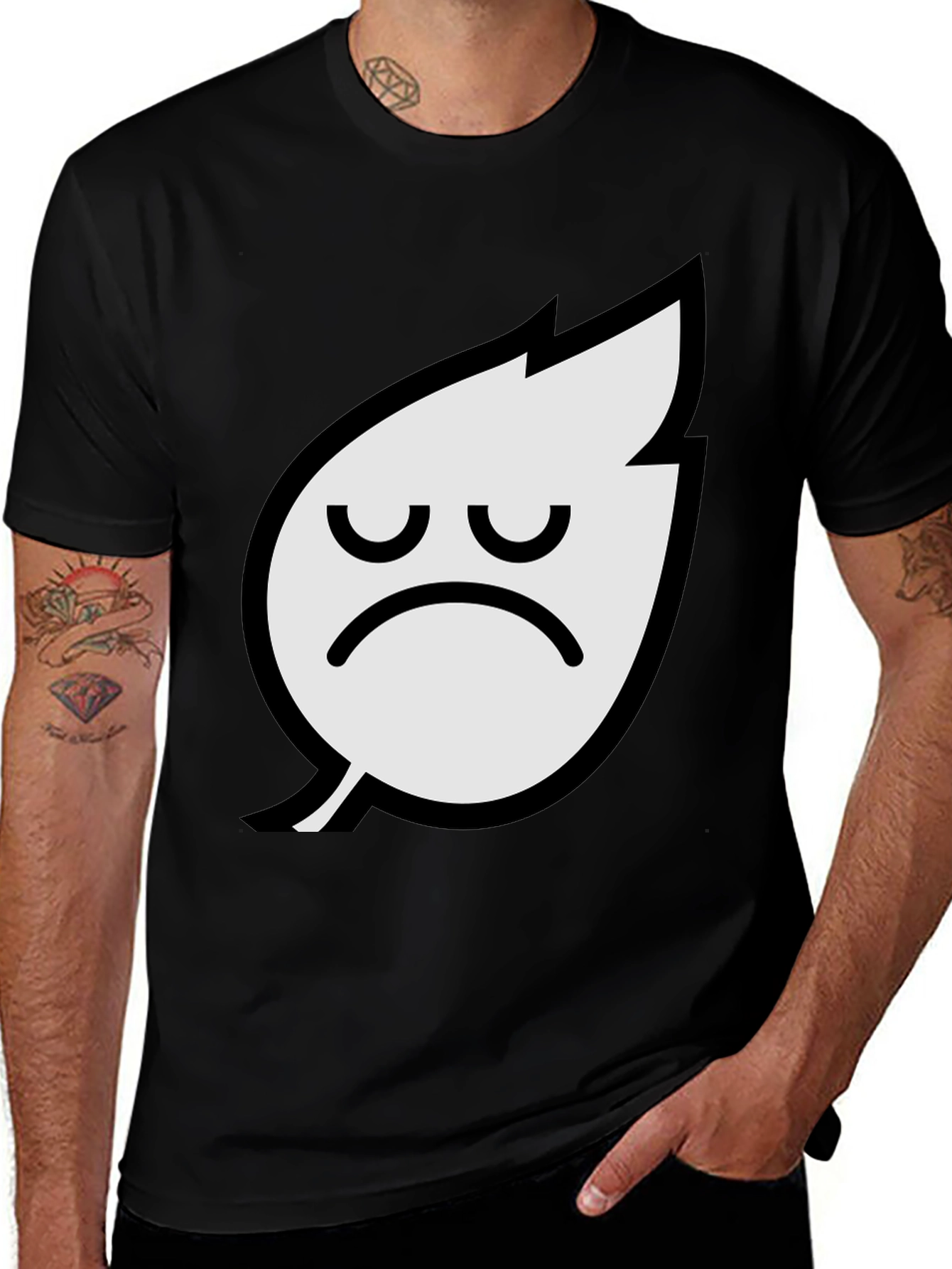 Variant 14 of Sad Leaf Graphic Tee - Black Cotton T-Shirt