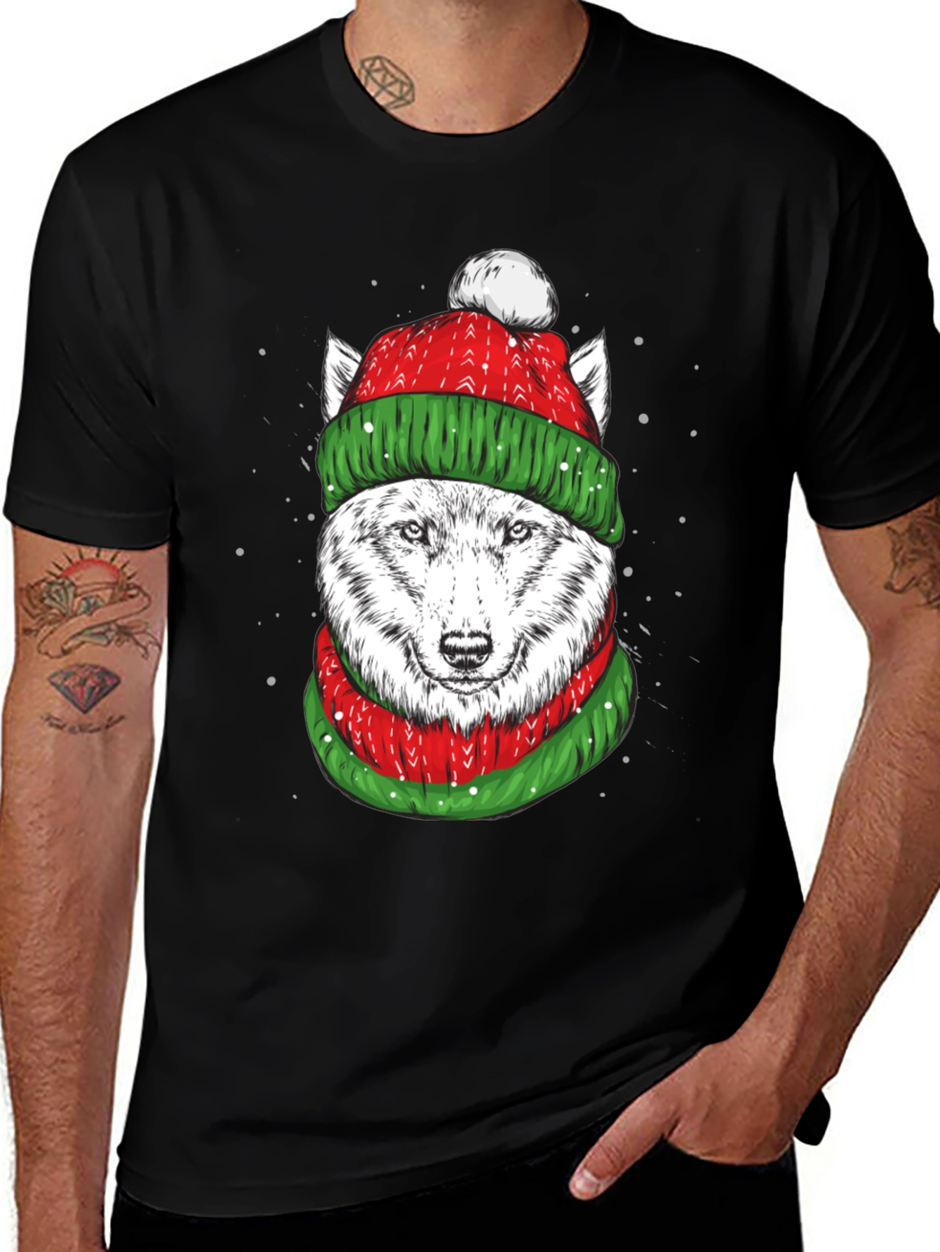 Variant 10 of Festive Wolf Graphic Tee - Holiday Apparel