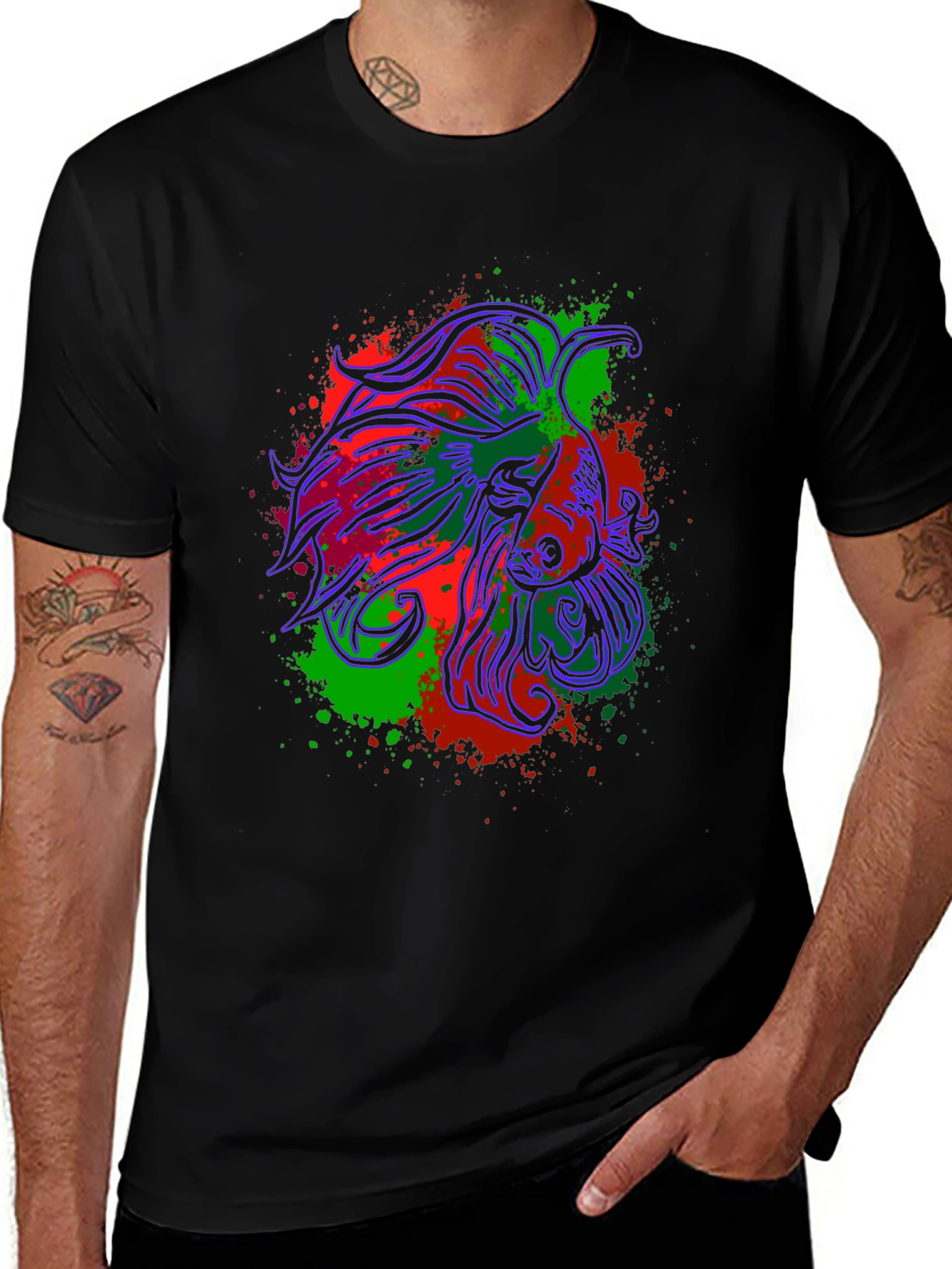 Betta Fish Graphic Tee - Men's Black Cotton T-Shirt