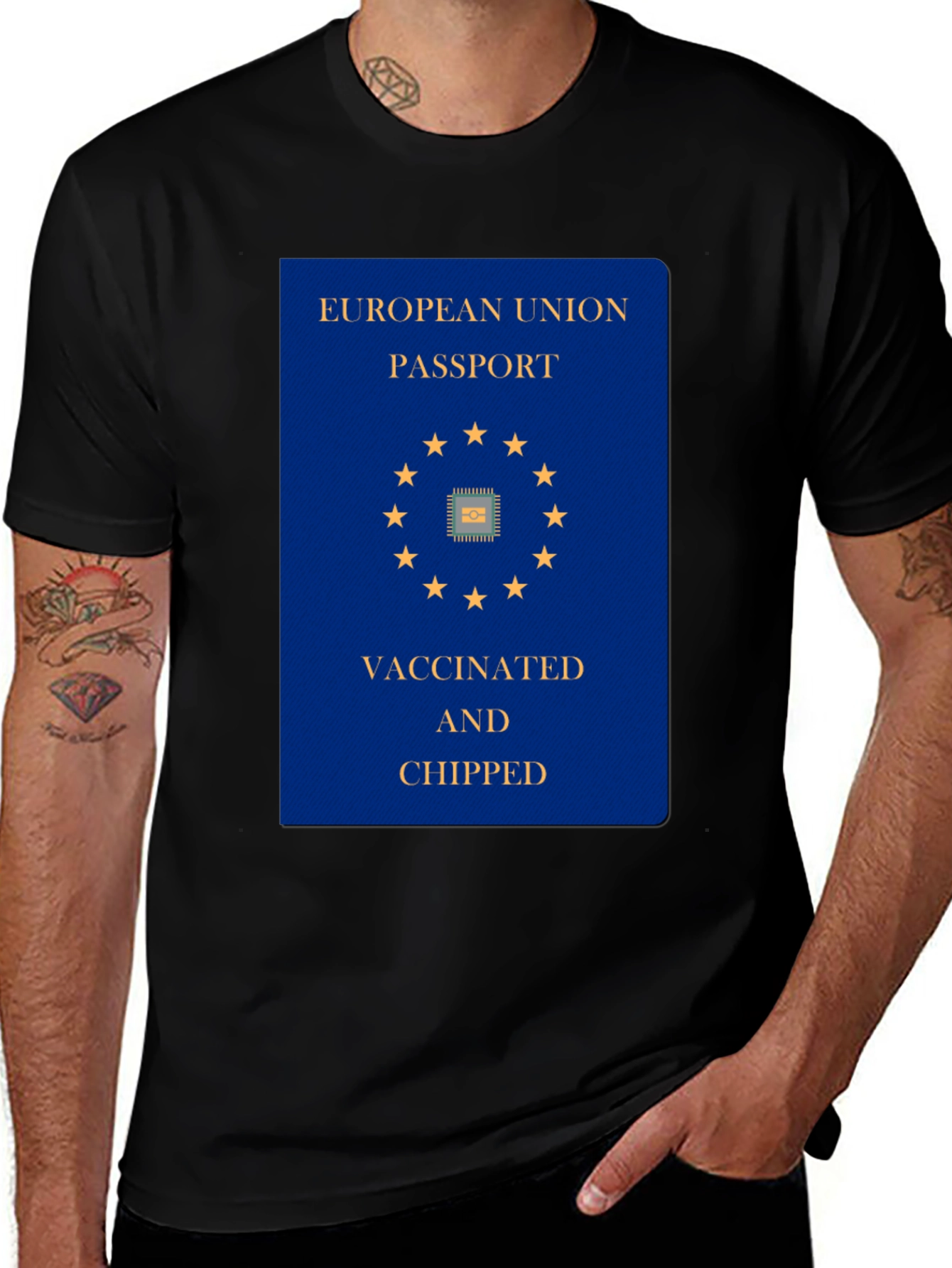 Variant 9 of Vaccinated & Chipped EU Passport T-Shirt