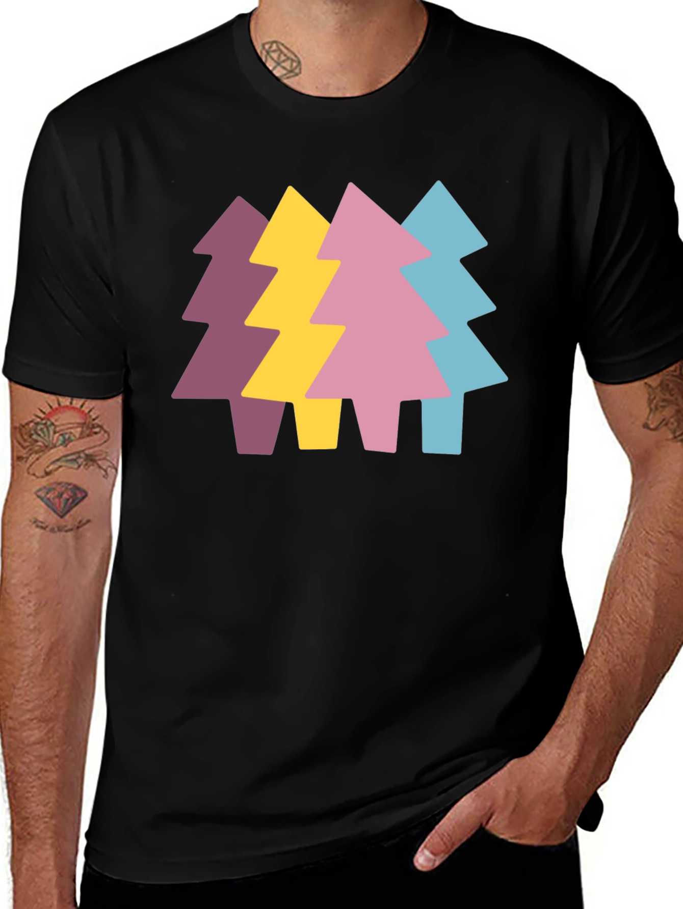 Variant 5 of Retro Tree Graphic Tee - Black Casual Cotton T-Shirt