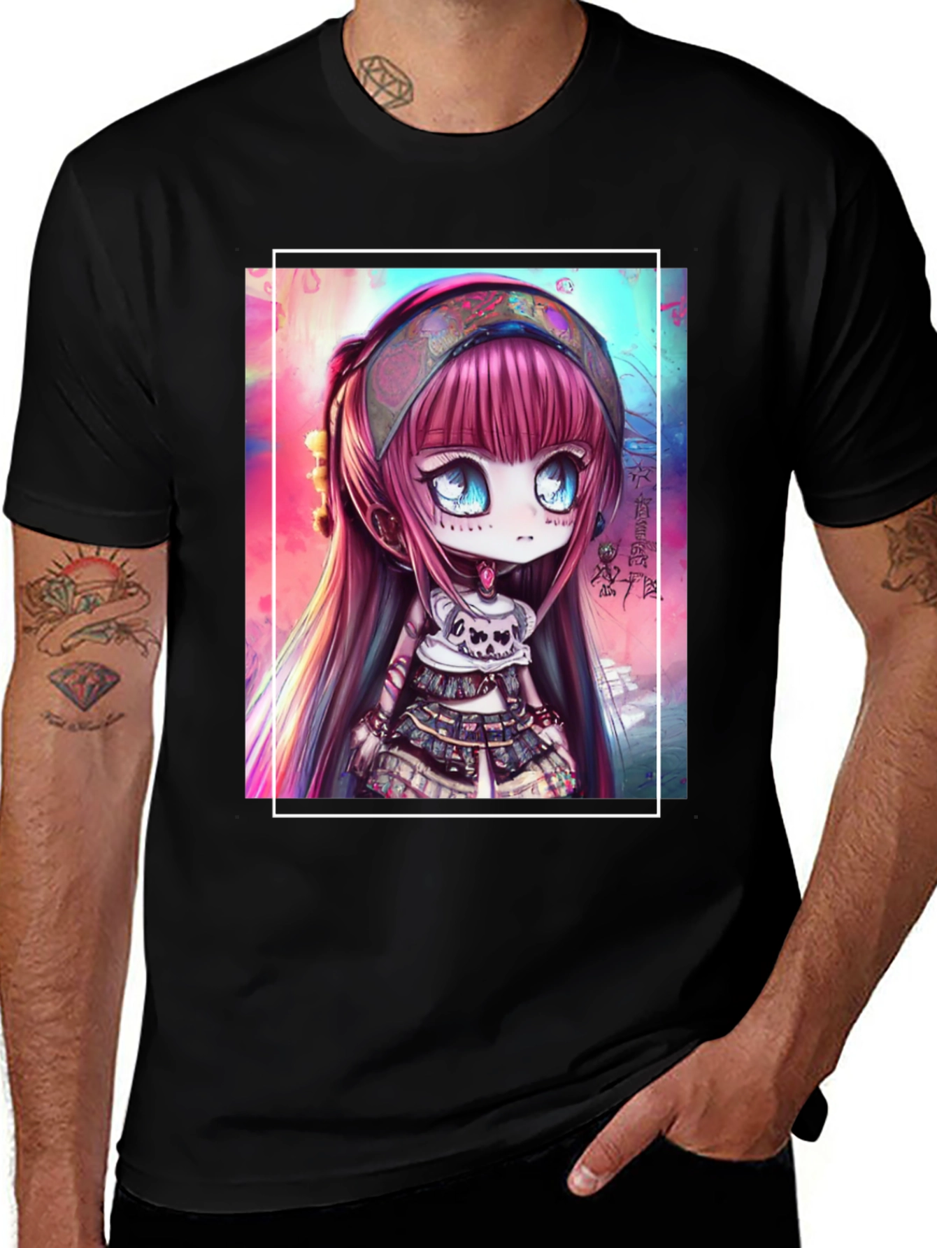 Variant 6 of Anime Girl Graphic Black T-Shirt