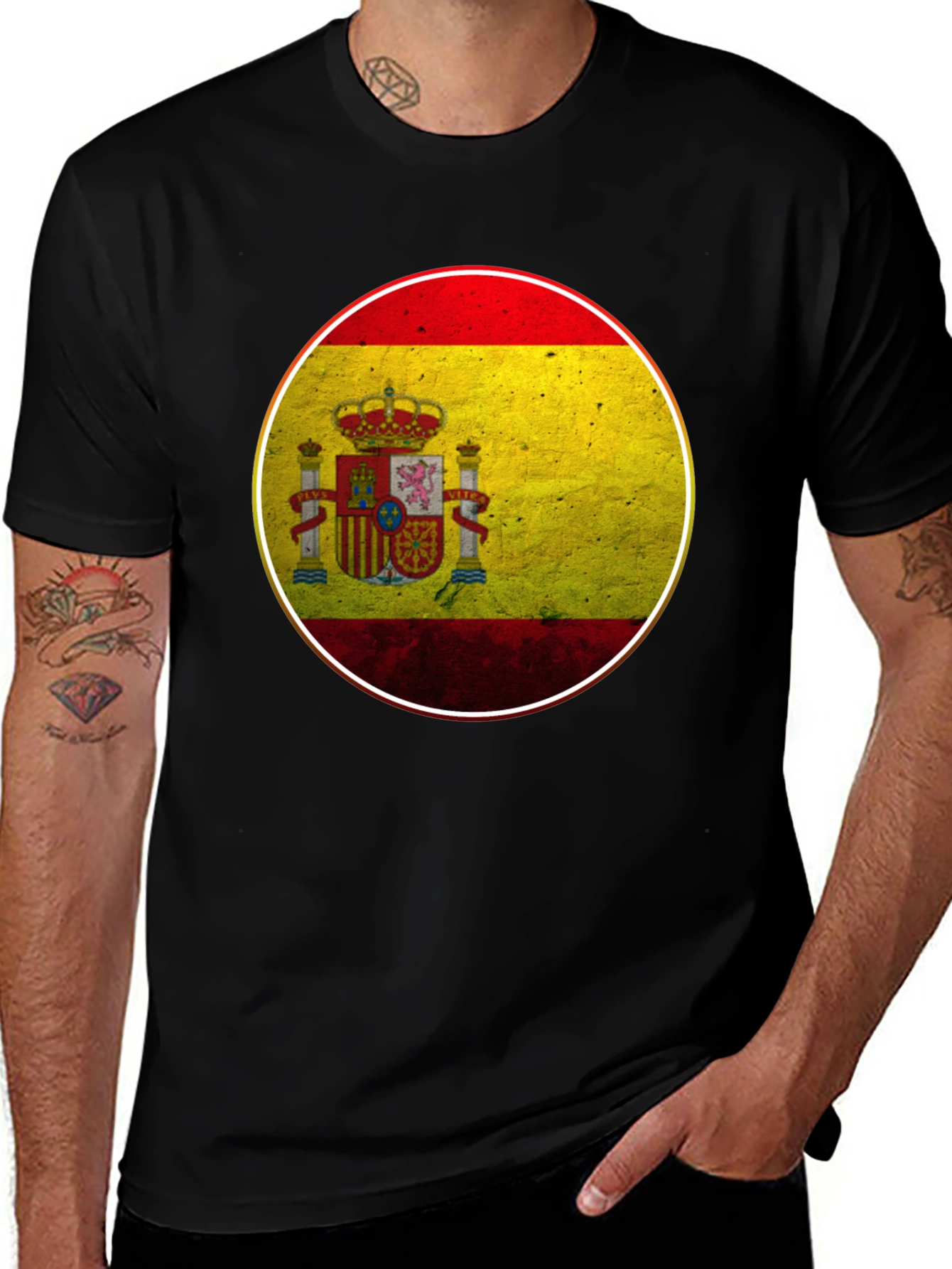 Spain Flag Graphic T-Shirt - Black Cotton Tee
